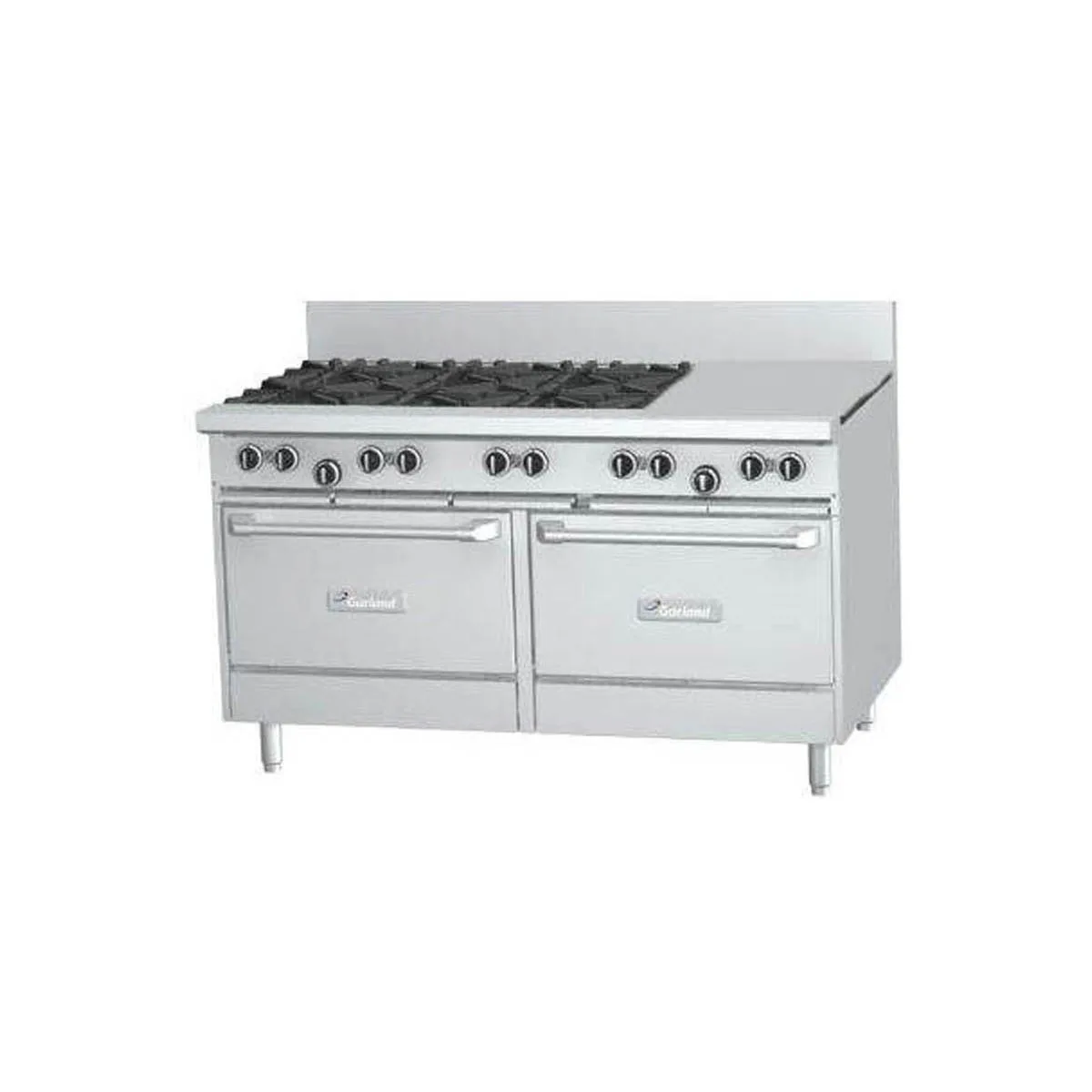 Garland US Range GFE60-6G24RR 60" Gas Restaurant Range w/ (6) Open Burners, 24" Griddle, Electric Spark Ignition, (2) Standard Ovens, 268.000 BTU