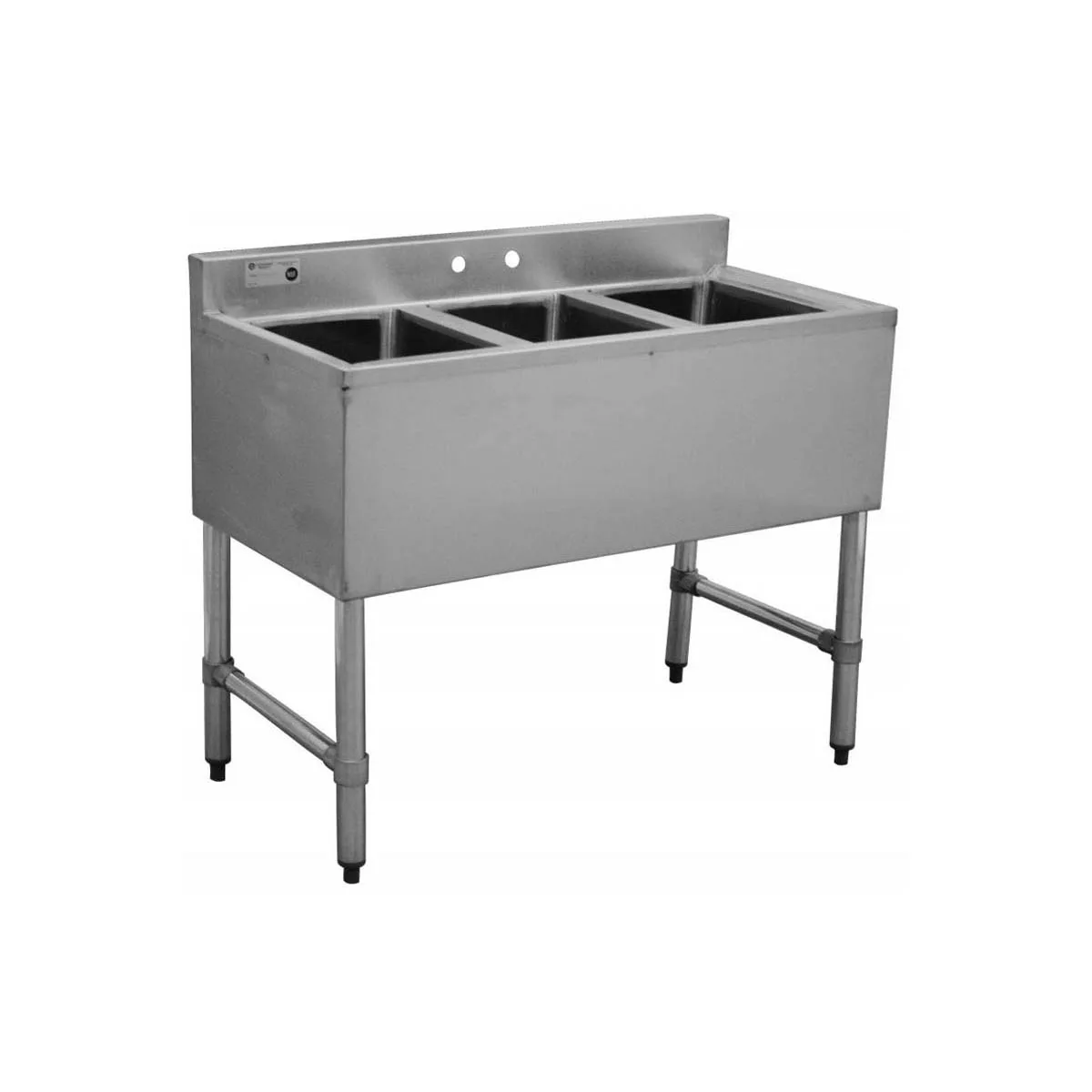 Serv-Ware BAR3B38-CWP 38" 3 Compartment Underbar Sink w/ 4" Faucet Holes, No Drainboards