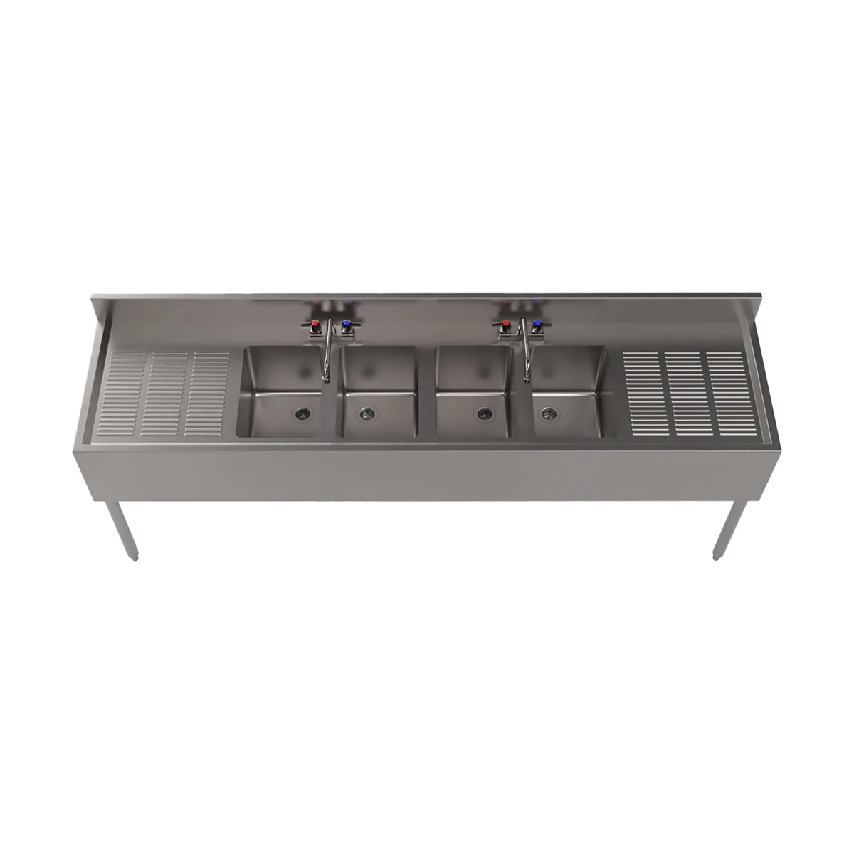 BK Resources UB4-21-484TS 84" Underbar Sink Units, 4 Compartment with 2 Drainboards
