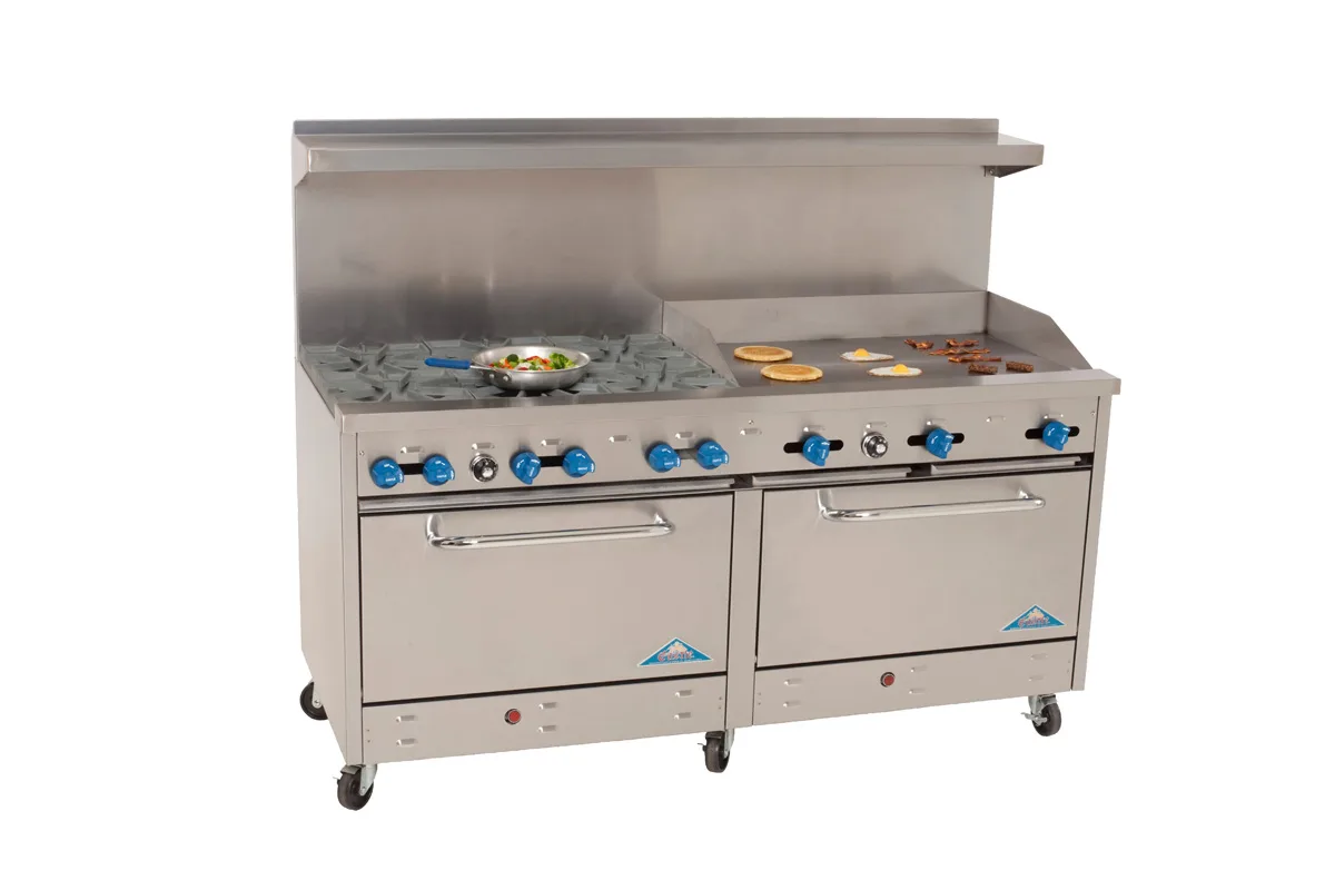 Comstock-Castle 2F330-36 72" Gas Restaurant Range w/ (6) Open Burners, (1) 36" Griddle, (2) Standard Ovens, 294.000 BTU
