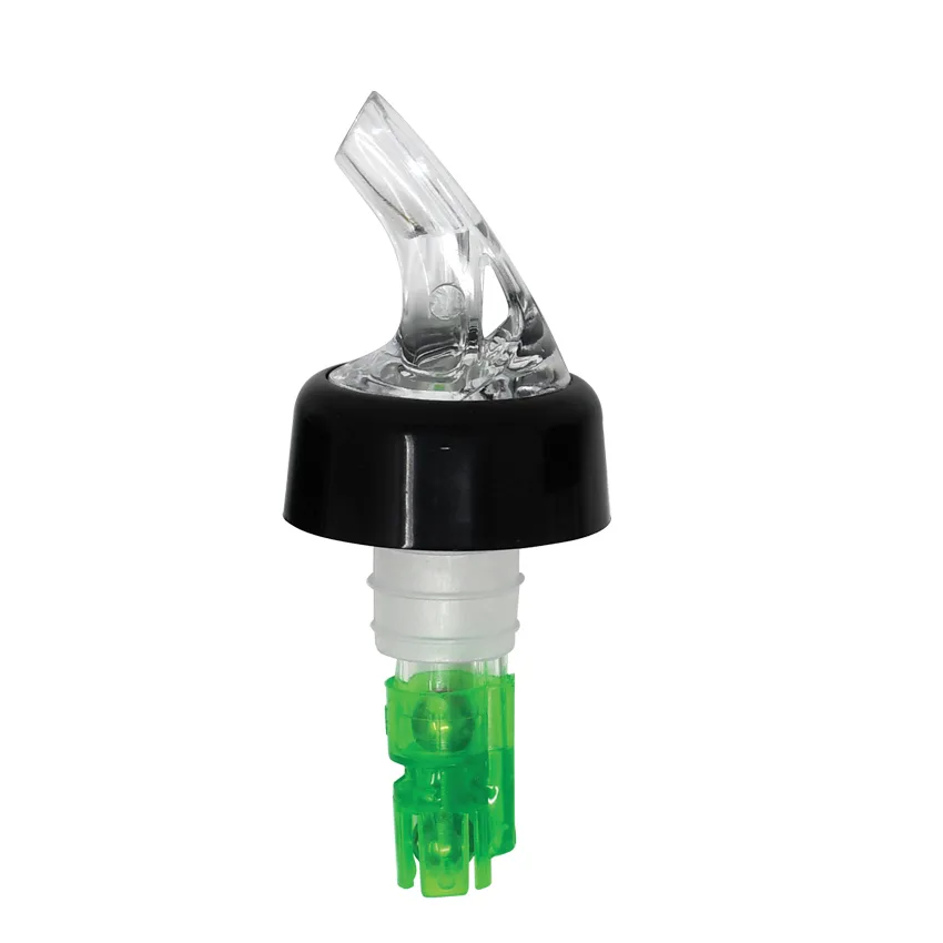 Omcan USA 80879 Liquor Pourer – 3/4 oz Capacity Plastic Pourer with Collar, Clear Spout and Green Tail, Pack of 12