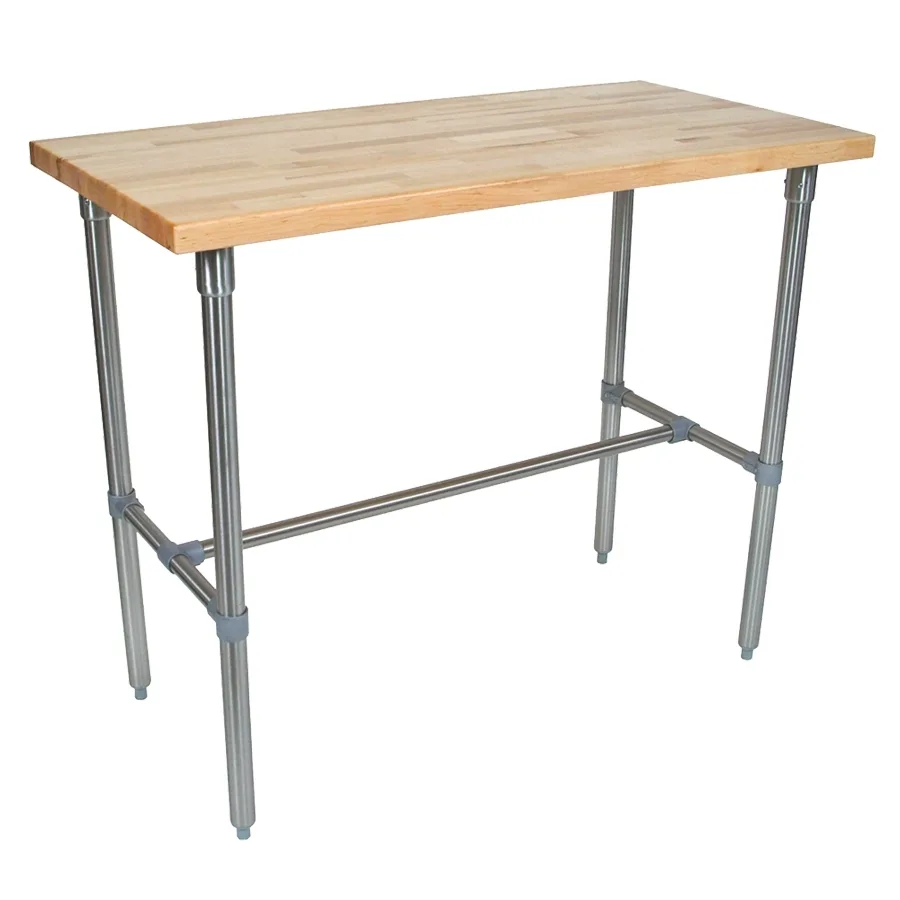 John Boos CUCNB08-40 48" Northern Hard Rock Maple Utility Table, 1-1/2" Thick Edge Grain Top, Varnique Finish, Stainless Steel Base