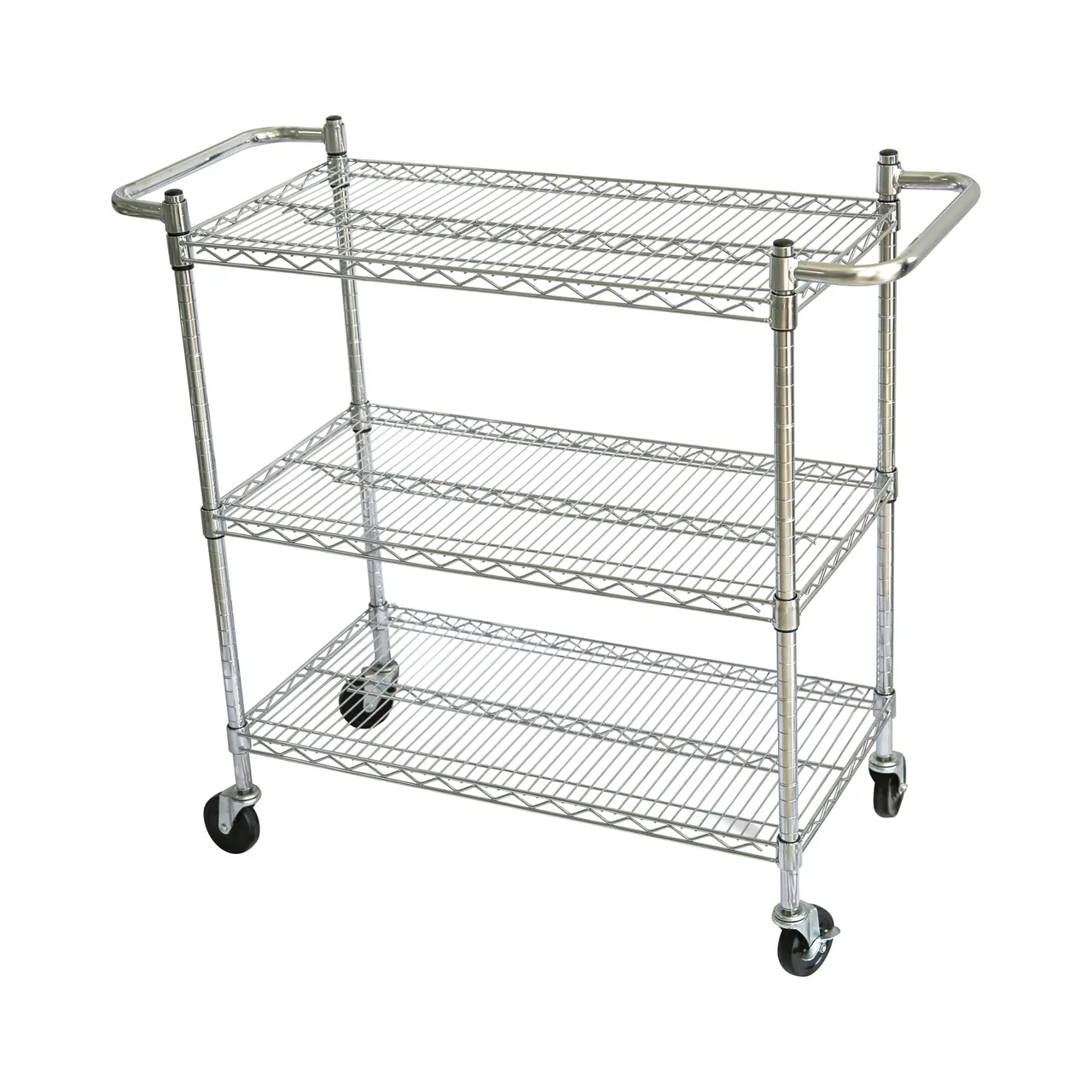 CAC China ACCW-2448S Utility Cart, 48"L x 24"W x 42"H, 3-Tier Chrome Plated Steel, NSF KD Certified