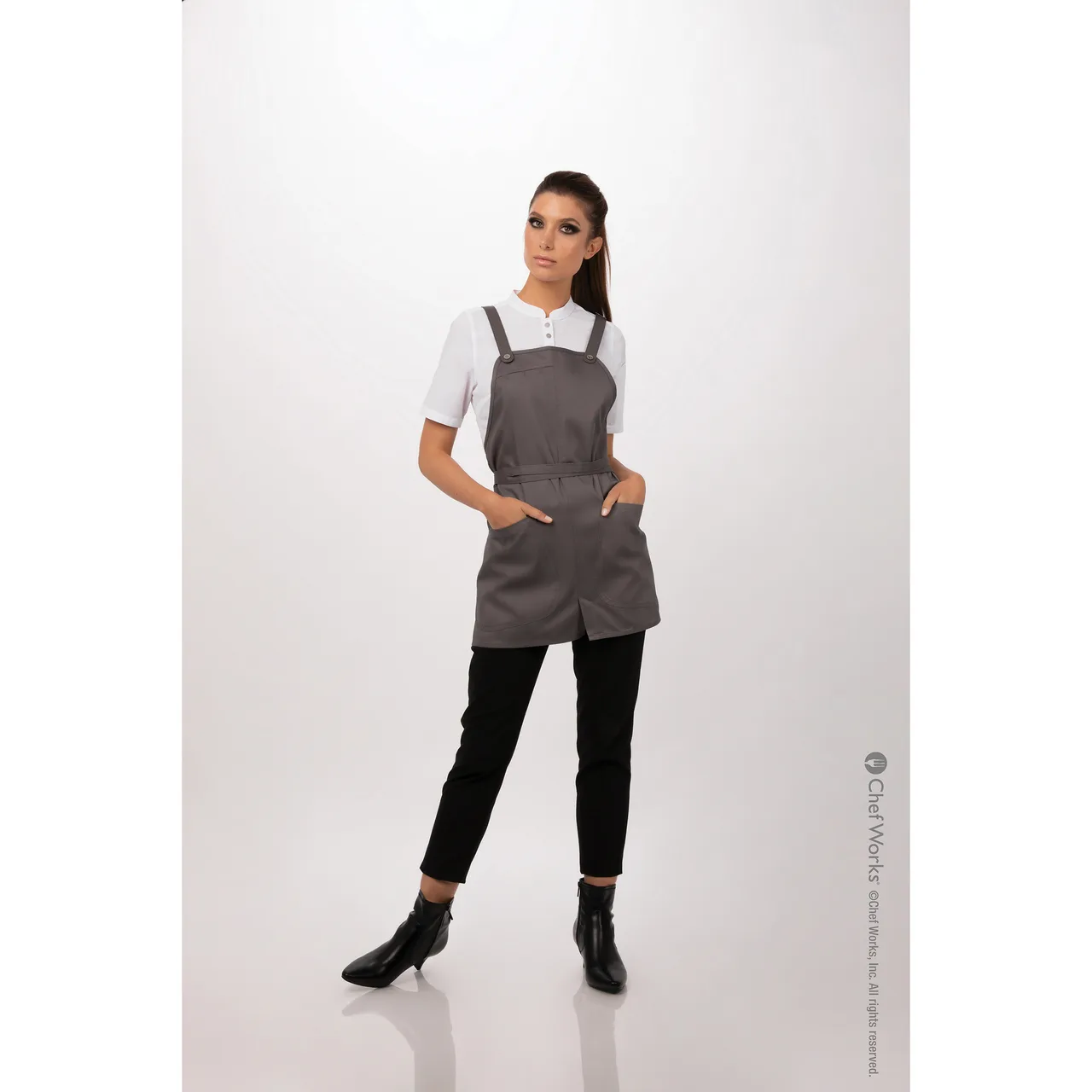 Chef Works ABN01W-MSH-0 Largo Petite Bib Apron, 25"L x 38"W, Strap, Mushroom, 65/35 PolyCotton