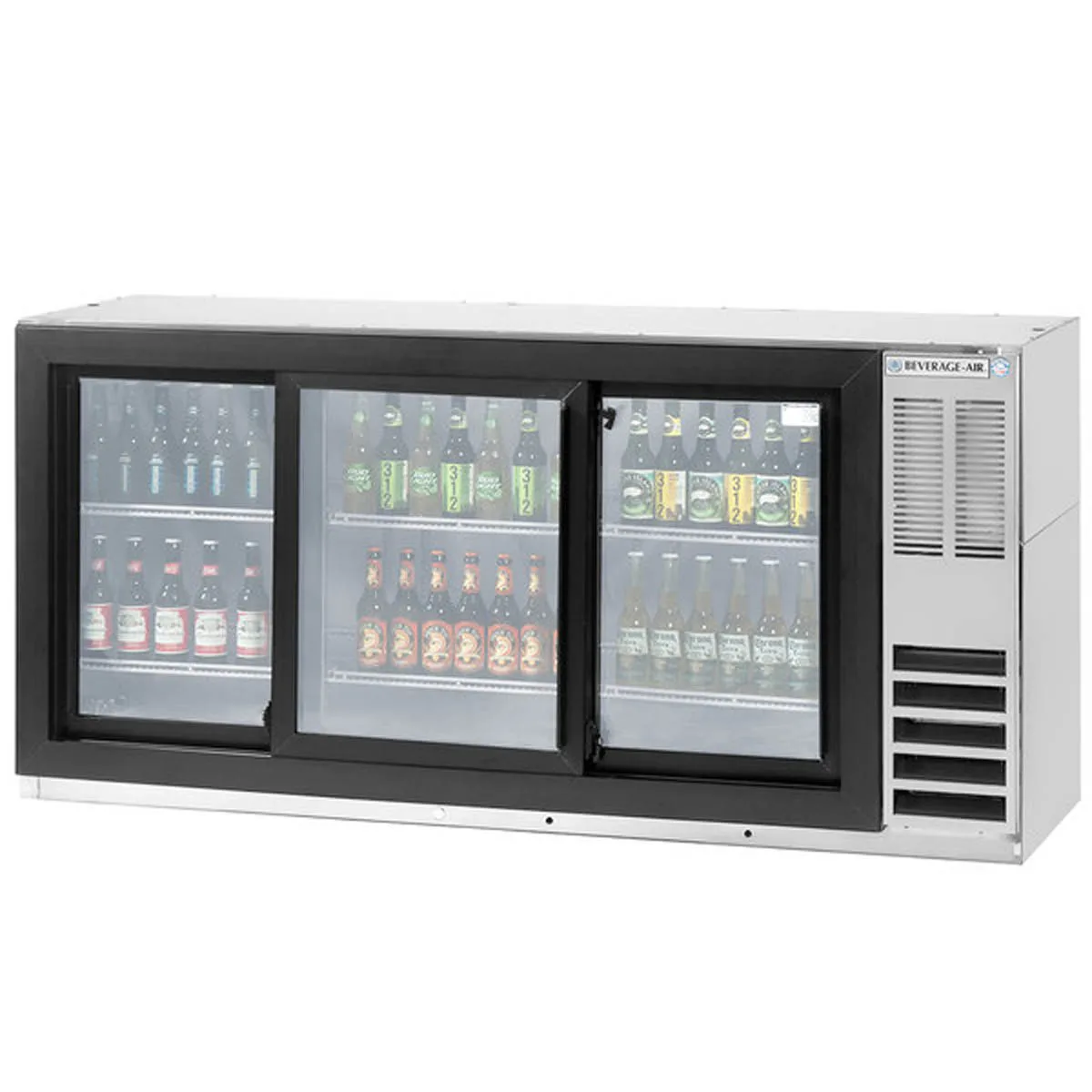 Beverage Air BB78HC-1-FG-S 79" 3 Section Back Bar Refrigeratı with Glass Door, 33.59 cu. ft.