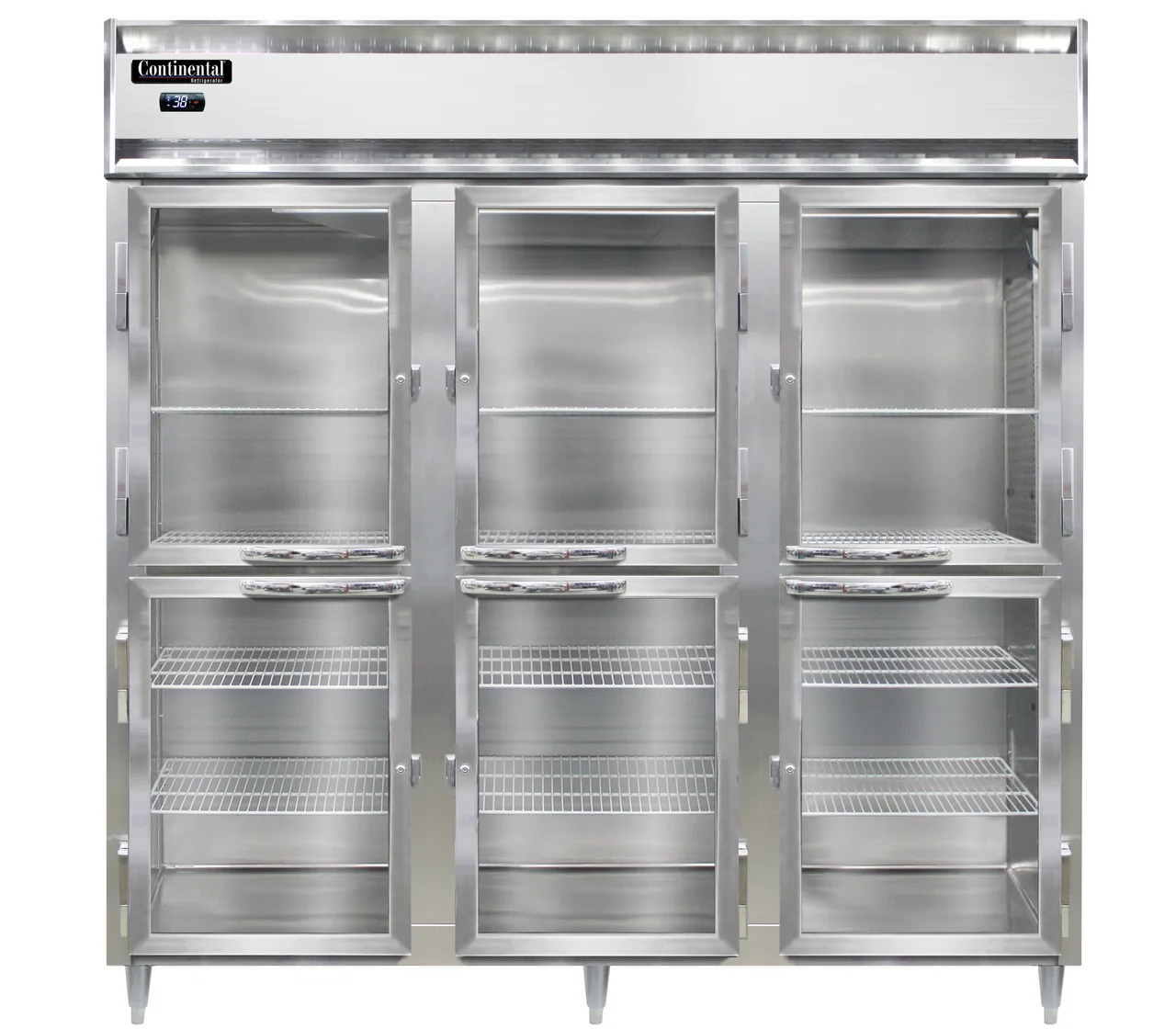 Continental Refrigerator D3RNSAPTHD-GD-SD 72" 3-Section Pass-Thru Refrigerator, 72 cu. ft., Half Doors