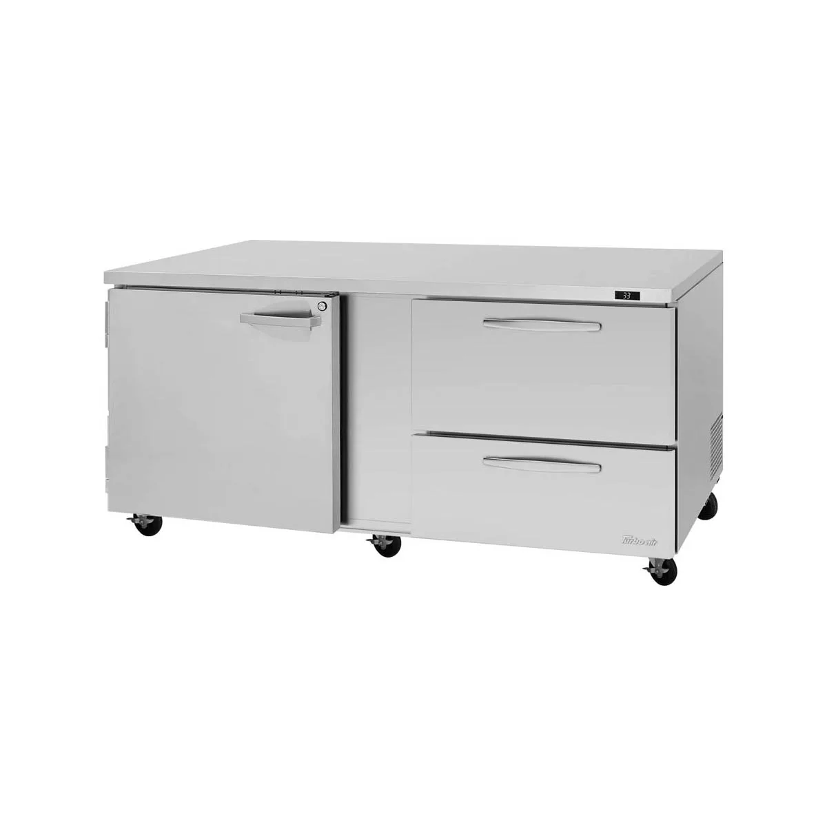 Turbo Air PUR-72-D2R(L)-N 72" 2-Section Undercounter Refrigerator w/ 1 Door & 2 Drawers
