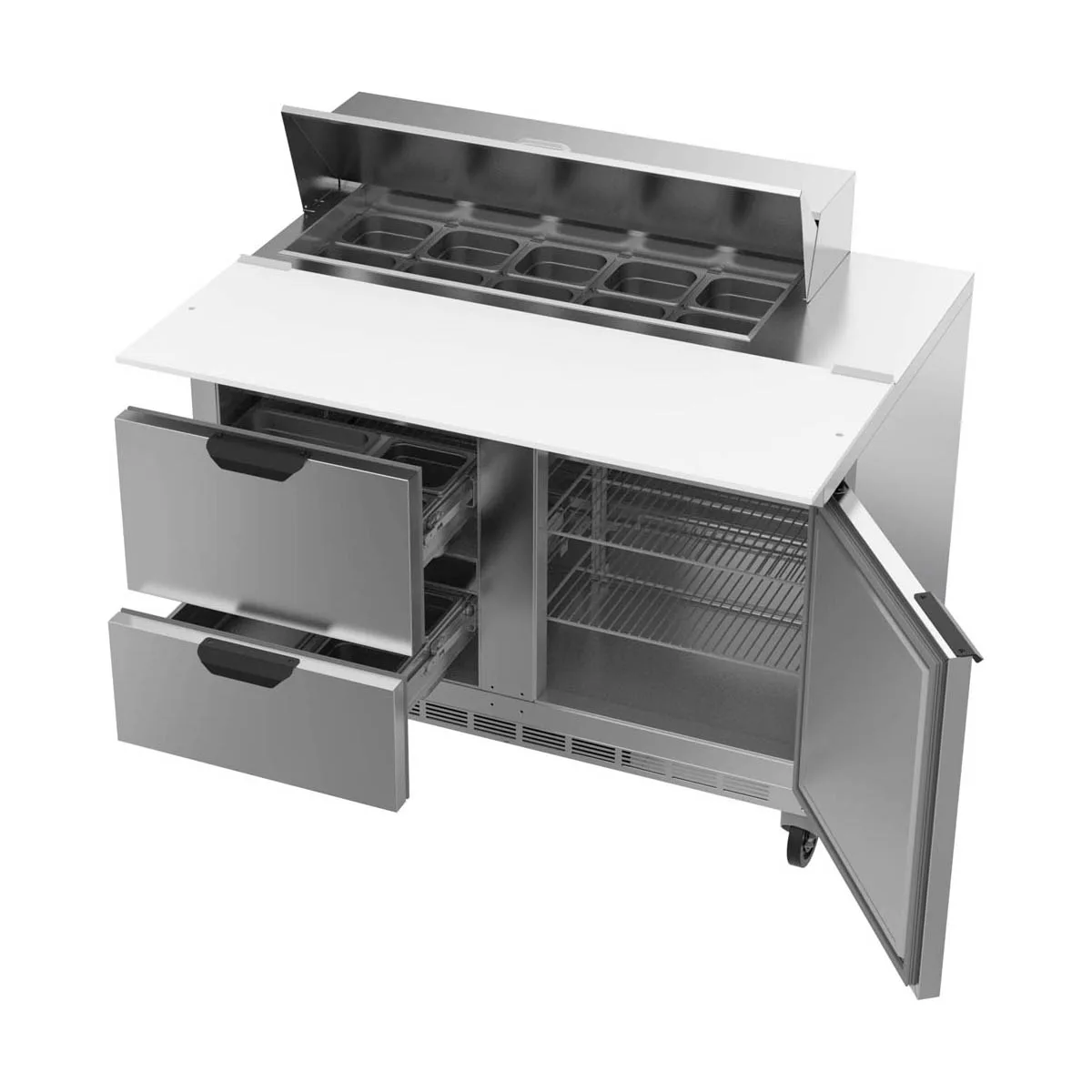 Beverage Air SPED48HC-10C-2 48" Two Section Sandwich/Salad Prep Table w/ 2 Drawers & 1 Door, 10 Pans