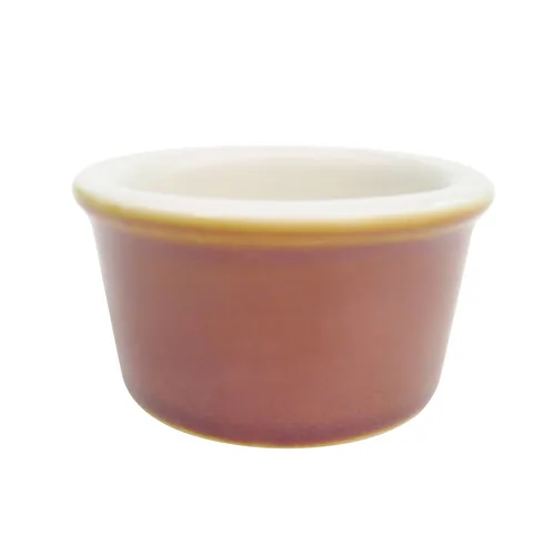 CAC China RKF-5-BWN - 5 oz 3‑3/8" Dia x 2" H Stoneware Ramekin, Brown/White, Safe - 1 Dozen