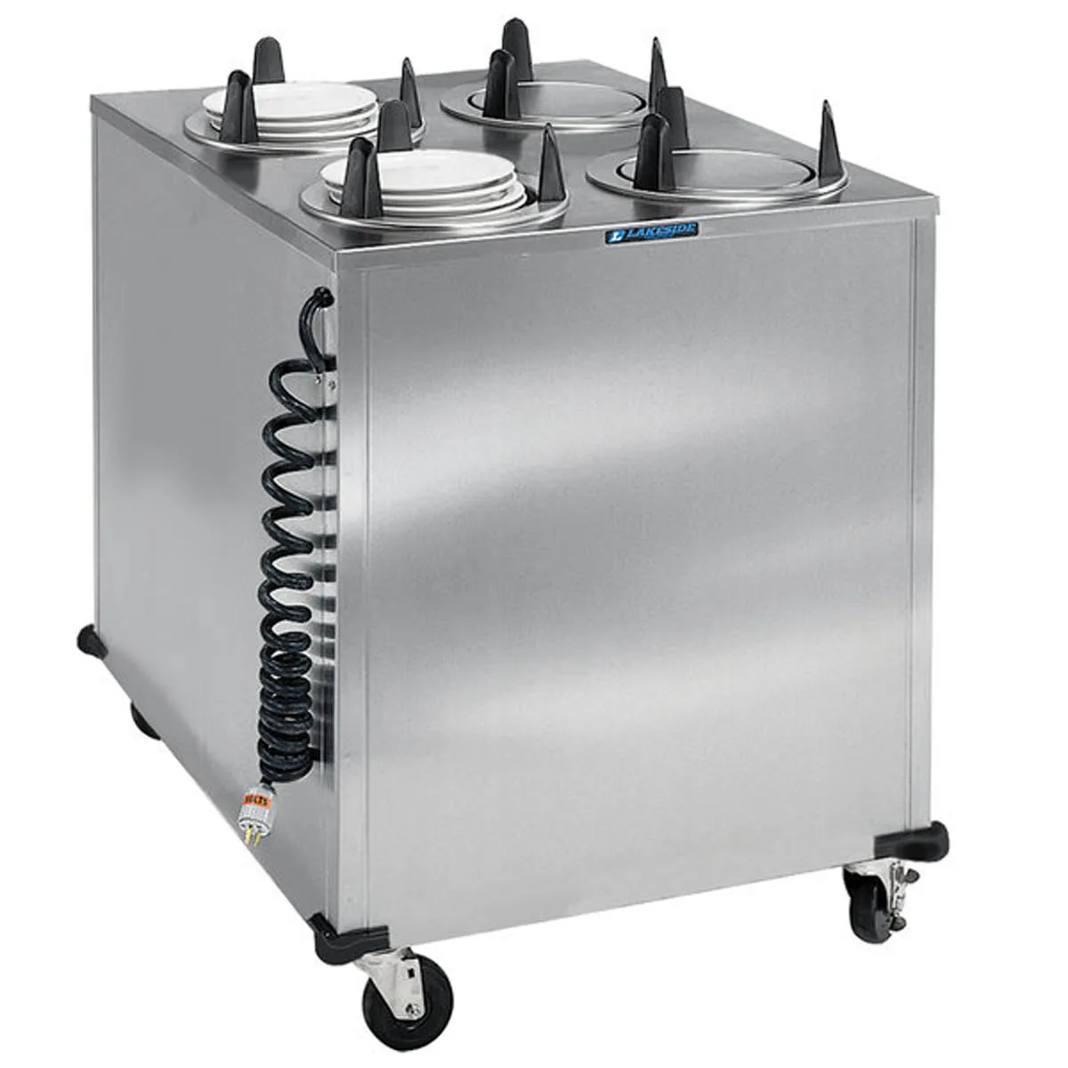 Lakeside 6408 Mobile Enclosed 4-Stack Dish Dispenser w/ 8-1/8" Dia. Dish Size, Heated