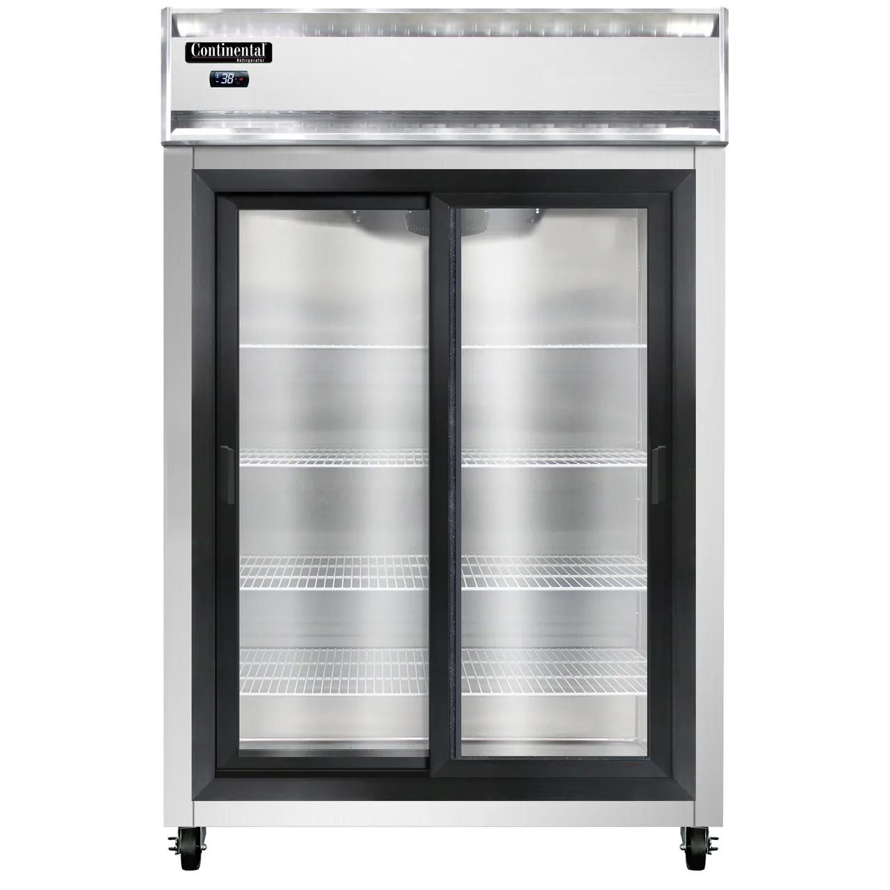Continental Refrigerator 2RNSGD 52" 2-Section Reach-In Refrigerator w/ 2 Sliding Glass Doors, Stainless Steel Front Aluminum Exterior, 48 cu.ft.