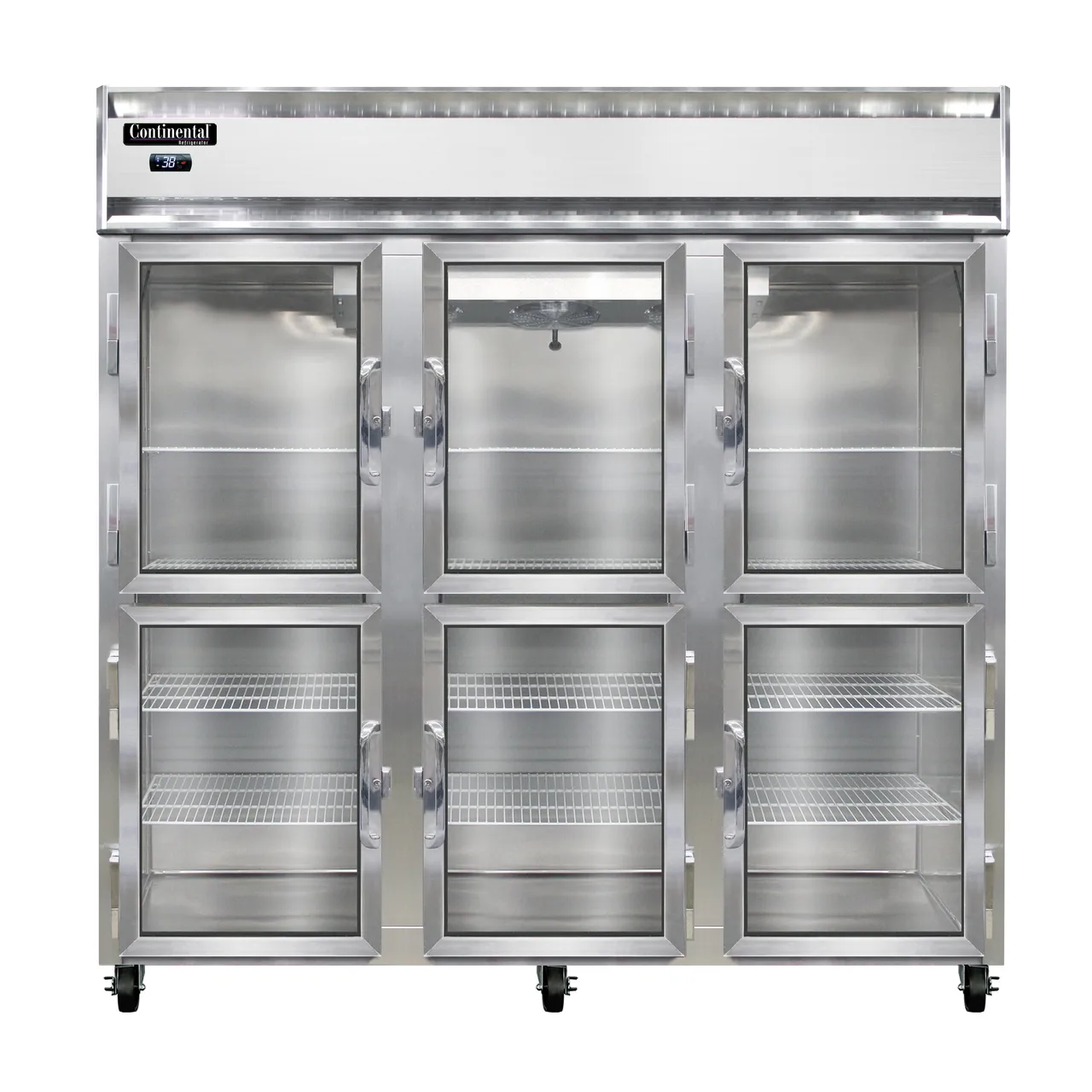 Continental Refrigerator 3RNGDHD 78" 3-Section Reach-In Refrigerator w/ 6 Glass Half Doors, 70 cu.ft.