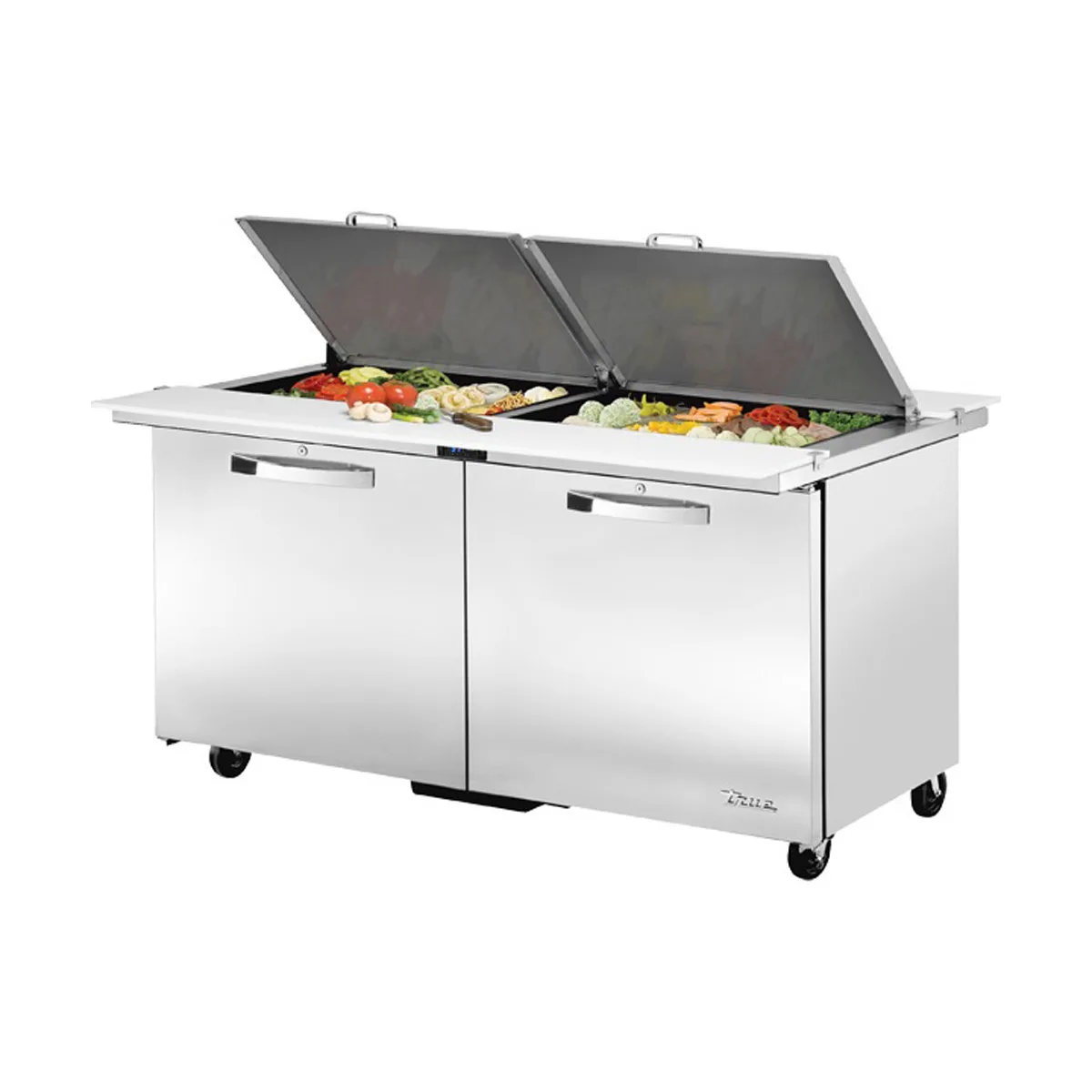 True TSSU-60-24M-B-DS-ST-HC~SPEC3 60" Mega Top Sandwich/Salad Prep Table w/ 2 Doors, 24 Pans