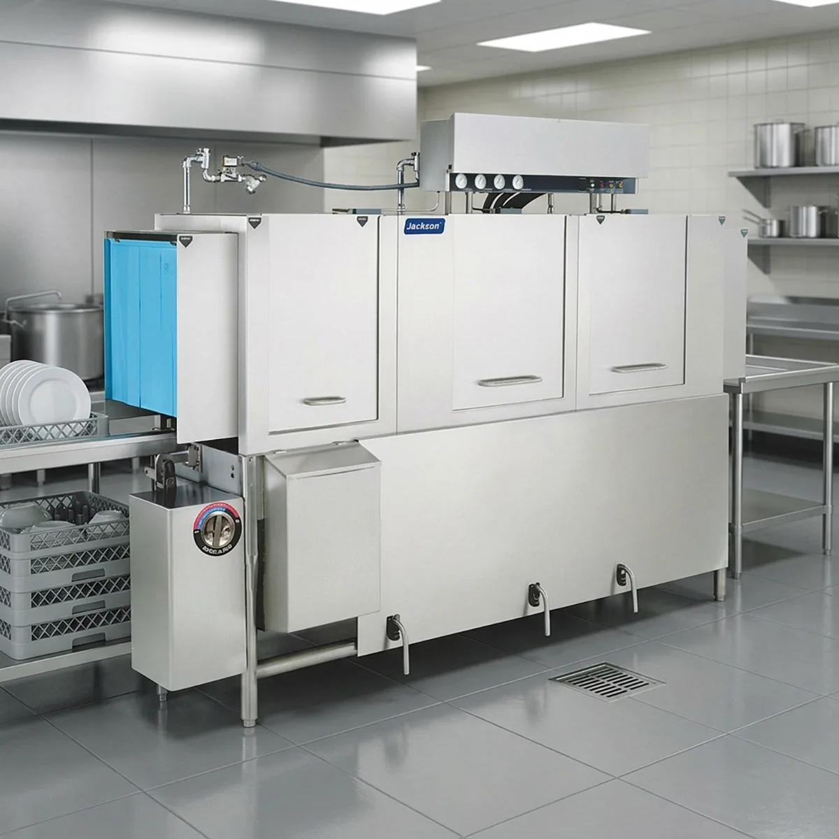 Jackson WWS AJ-86CS 86" Conveyor Dishwasher, 287 Racks/Hr - High Temp Steam Tank without Booster