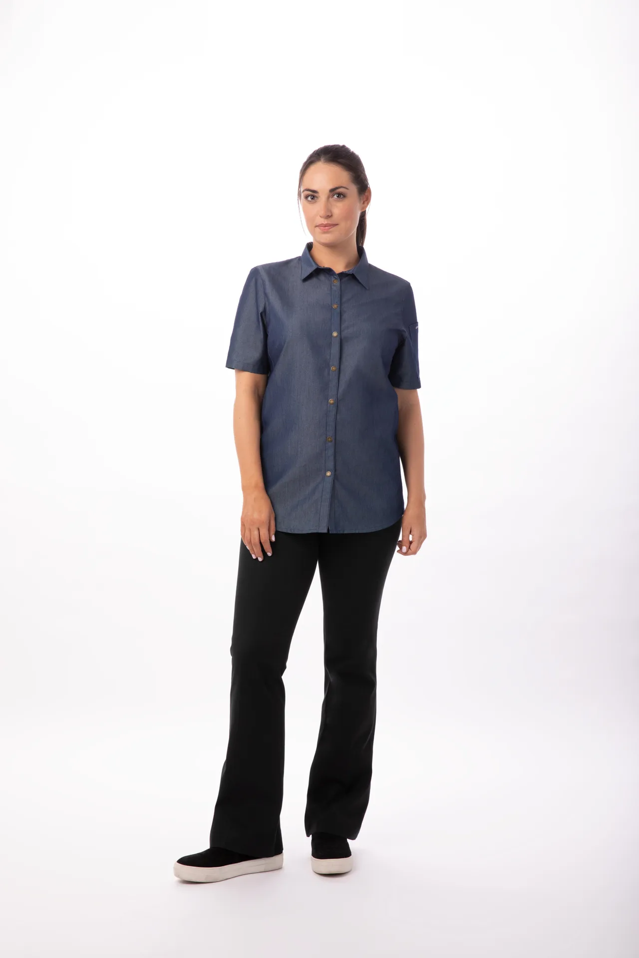 Chef Works SHC03W-IBL-2XL Detroit Cook Shirt, Short Sleeves, Indigo Blue, 2XL, 63/37 PolyCotton Denim