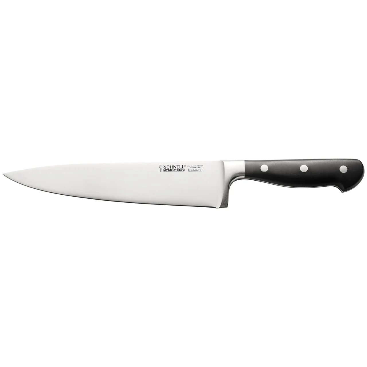 CAC China KFCC-G80 Schnell Chef Knife, 8" Forged Full Tang, High-Carbon Steel Blade, Black Handle
