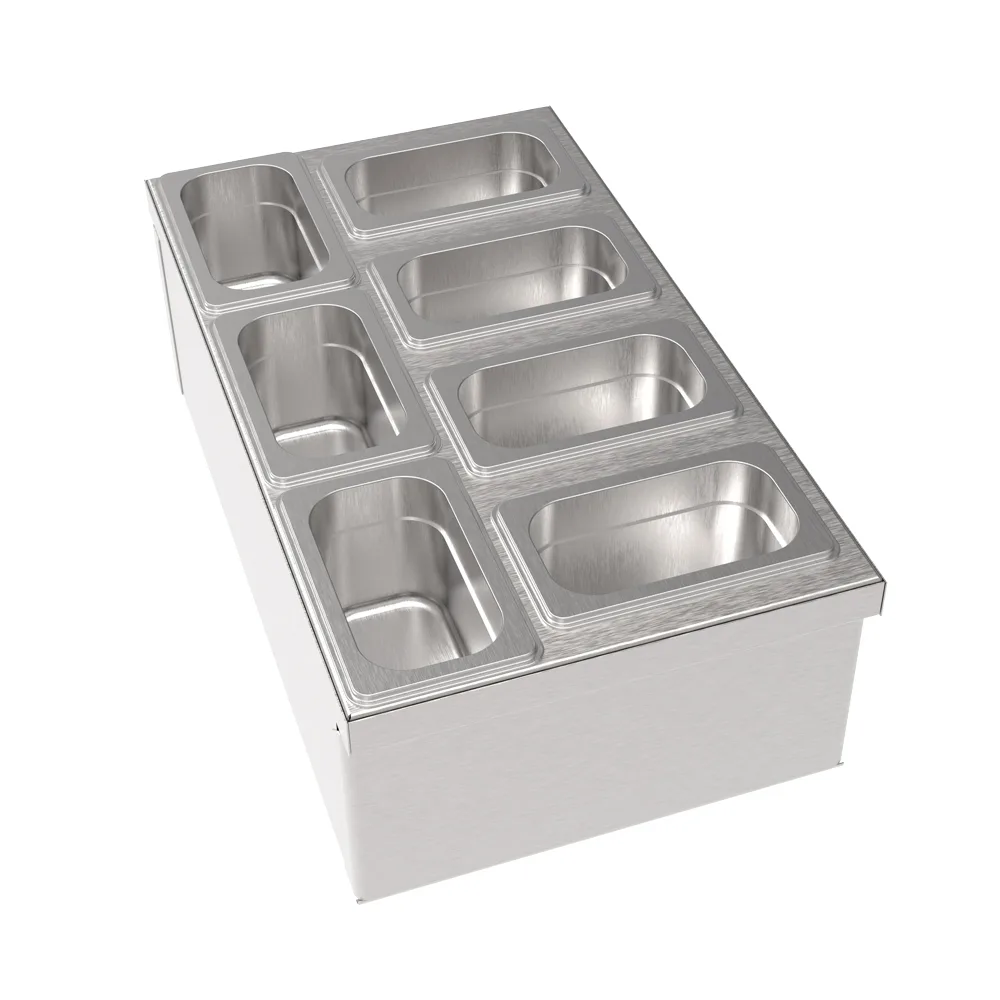Krowne MW-CT12 Condiment Insert, 12"W x 21"D x 6"H, Silver Stainless Base, 7 Compartments, Cups