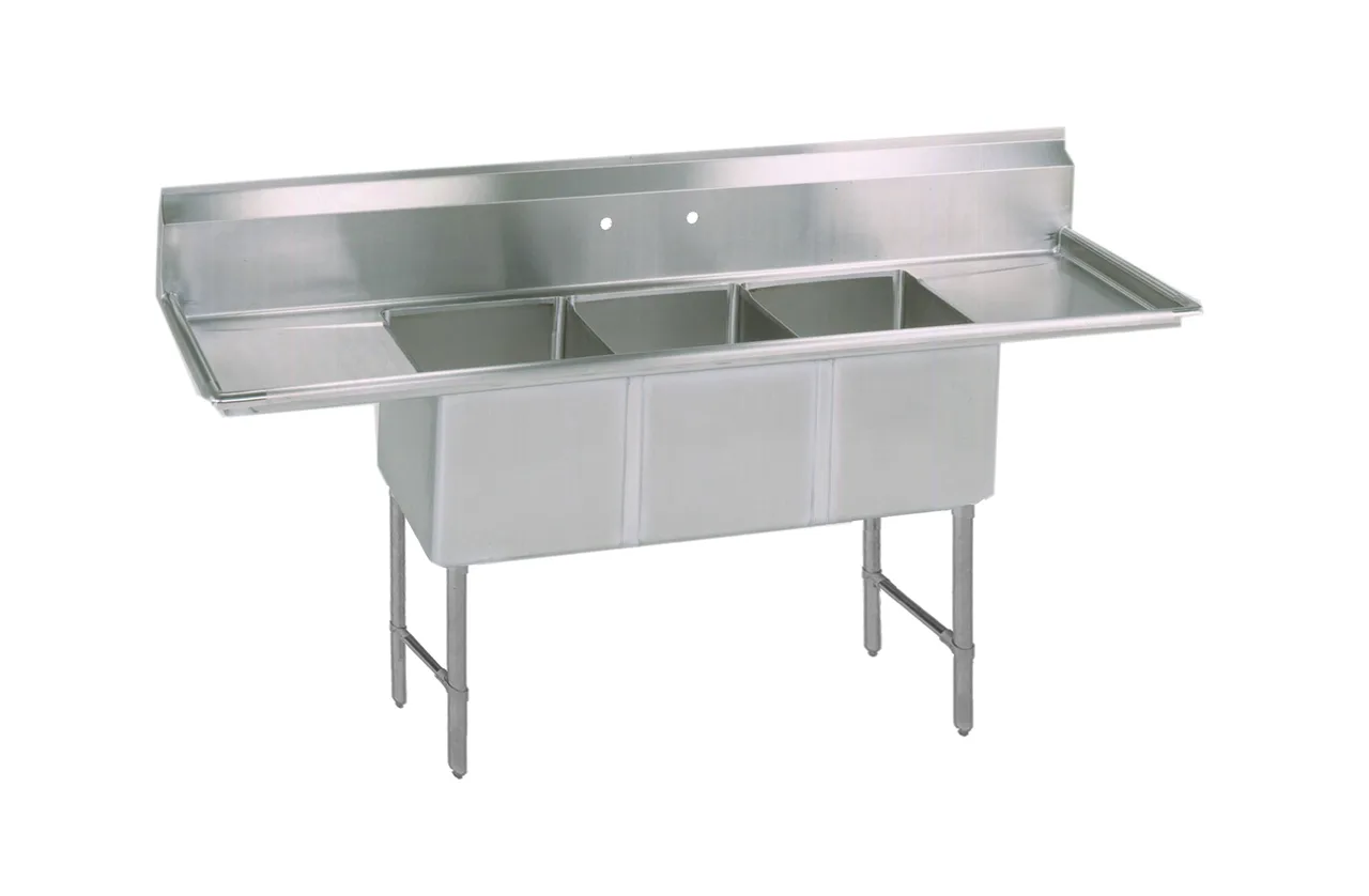 BK Resources BKS6-3-18-14-18TS 93" Three Compartment Sink, 18"W x 18"L Bowl With 2 Drainboards