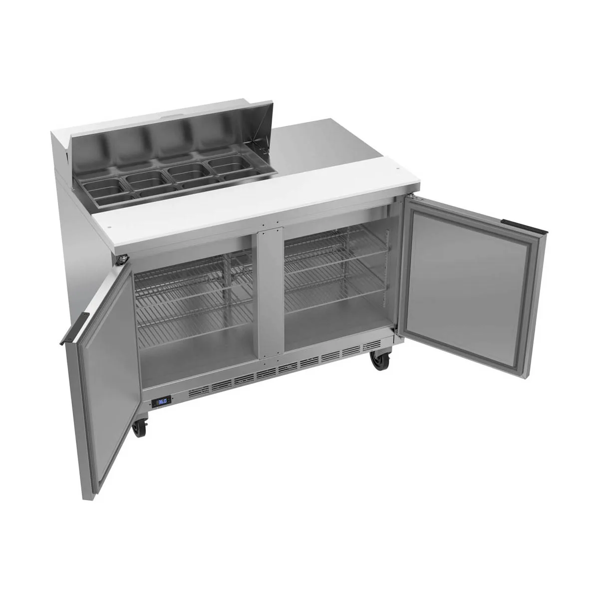 Beverage Air SPE48HC-08 48" Two Section Sandwich/Salad Prep Table w/ 2 Doors, 8 pans, 13 cu. ft.