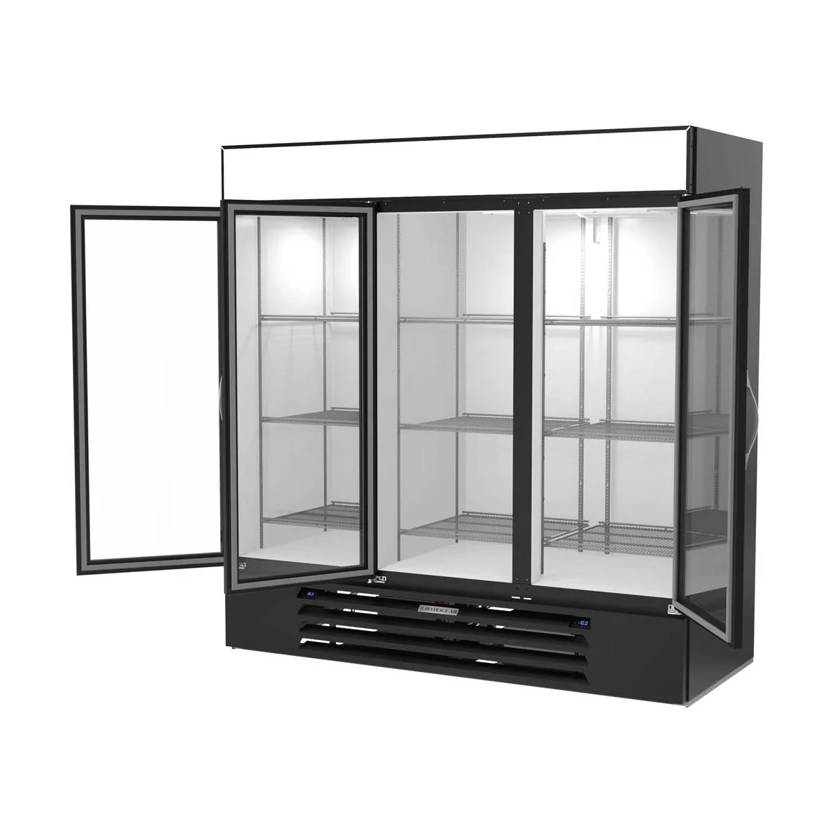 Beverage Air MMRF72HC-1-B-BW 75" 3‑Door Merchandiser, 19.6 cu ft Fridge & 44.9 cu ft Freezer