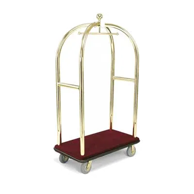 Forbes Industries 2417 Birdcage Luggage Cart w/ (2) Push Bars, Carpeted Deck, Solid Brass