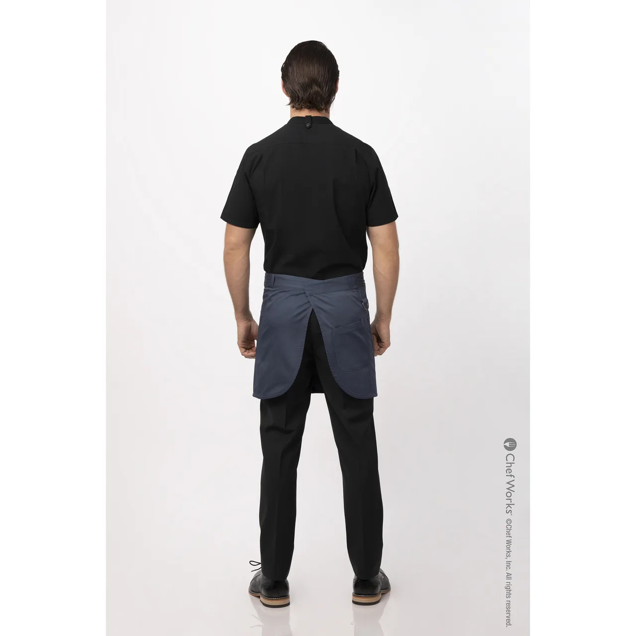 Chef Works AHN05-BLU-0 Largo Half Bistro Apron, 16"L x 38"W, Blue, Poly/Cotton, Hip Patch Pockets