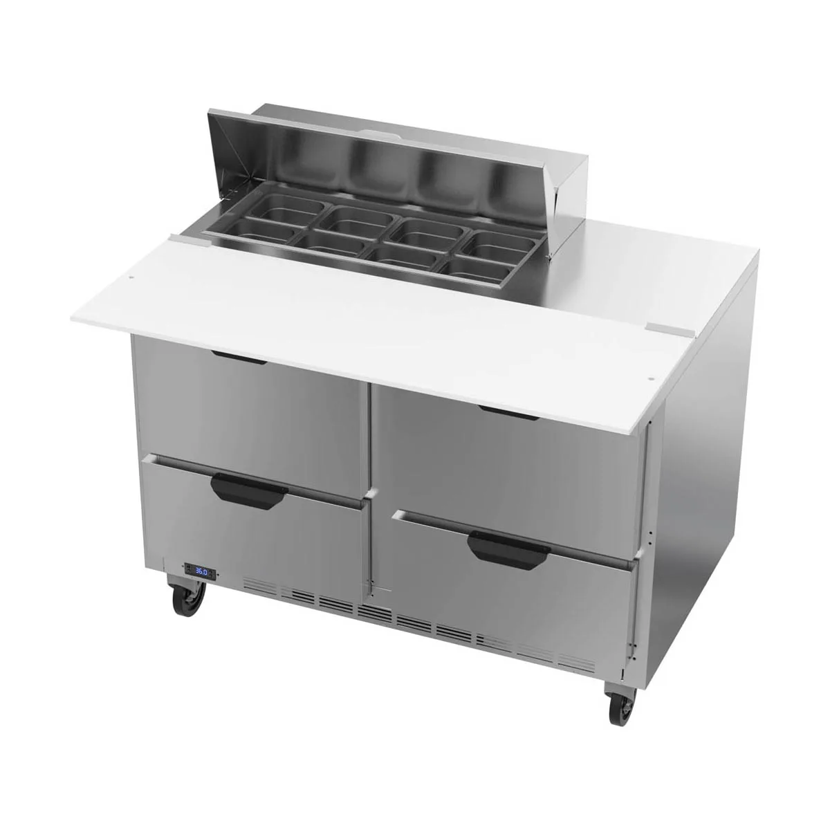Beverage Air SPED48HC-08C-4 48" Two Section Sandwich/Salad Prep Table w/ 4 Drawers, 8 Pans