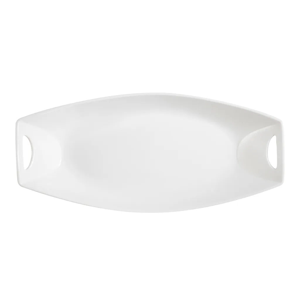 CACChina STU-61 Platter, 16" x 12" x 2-3/4" Oval Porcelain, Bone White, Handles, Safe - Dozen