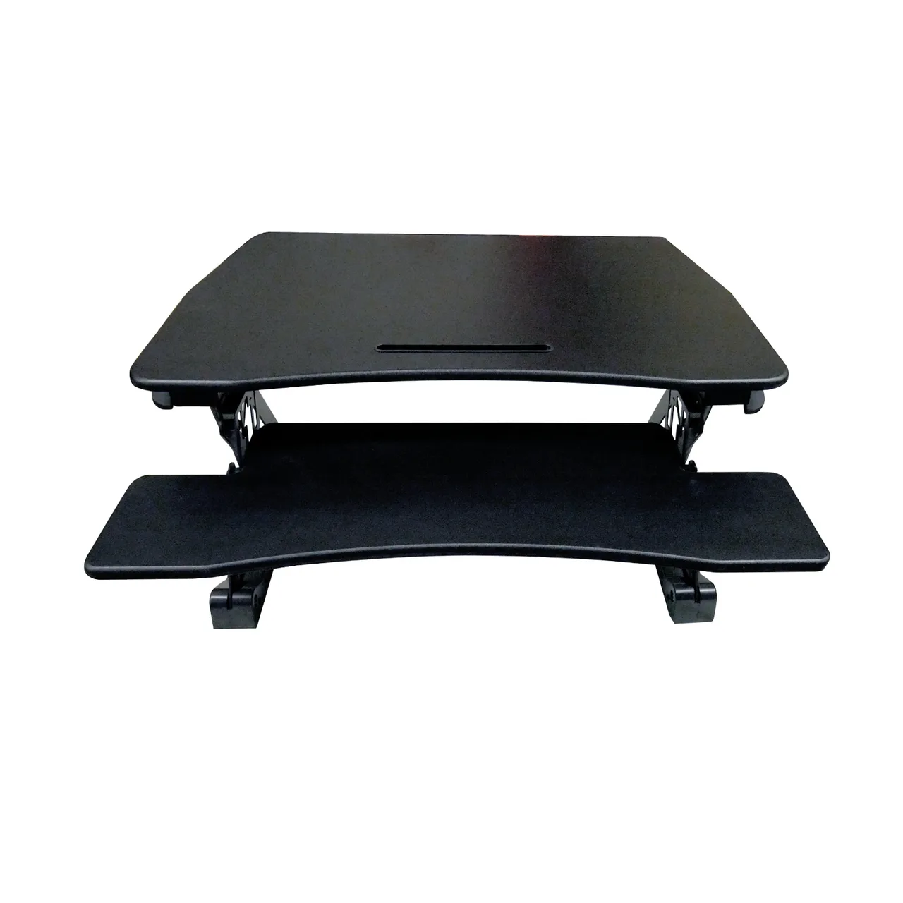 Omcan USA 44560 Ergonomic Sit & Stand Desk Platform, Adjustable Height 19-11/16", 35.43"W x 7.5"D, Black, Retractable Keyboard Tray
