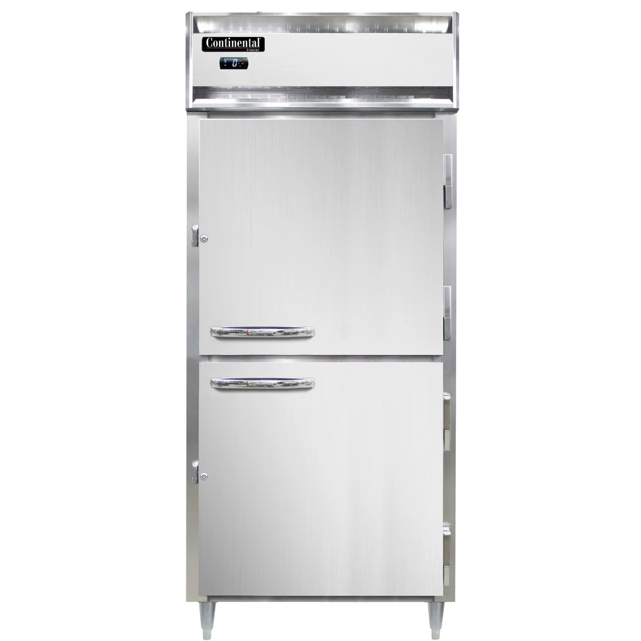 Continental Refrigerator D1FXNPTHD 36" 1-Section Pass-Thru Freezer, 4 Half Solid Doors, 32 cu. ft., Stainless Steel Front, Top Mounted