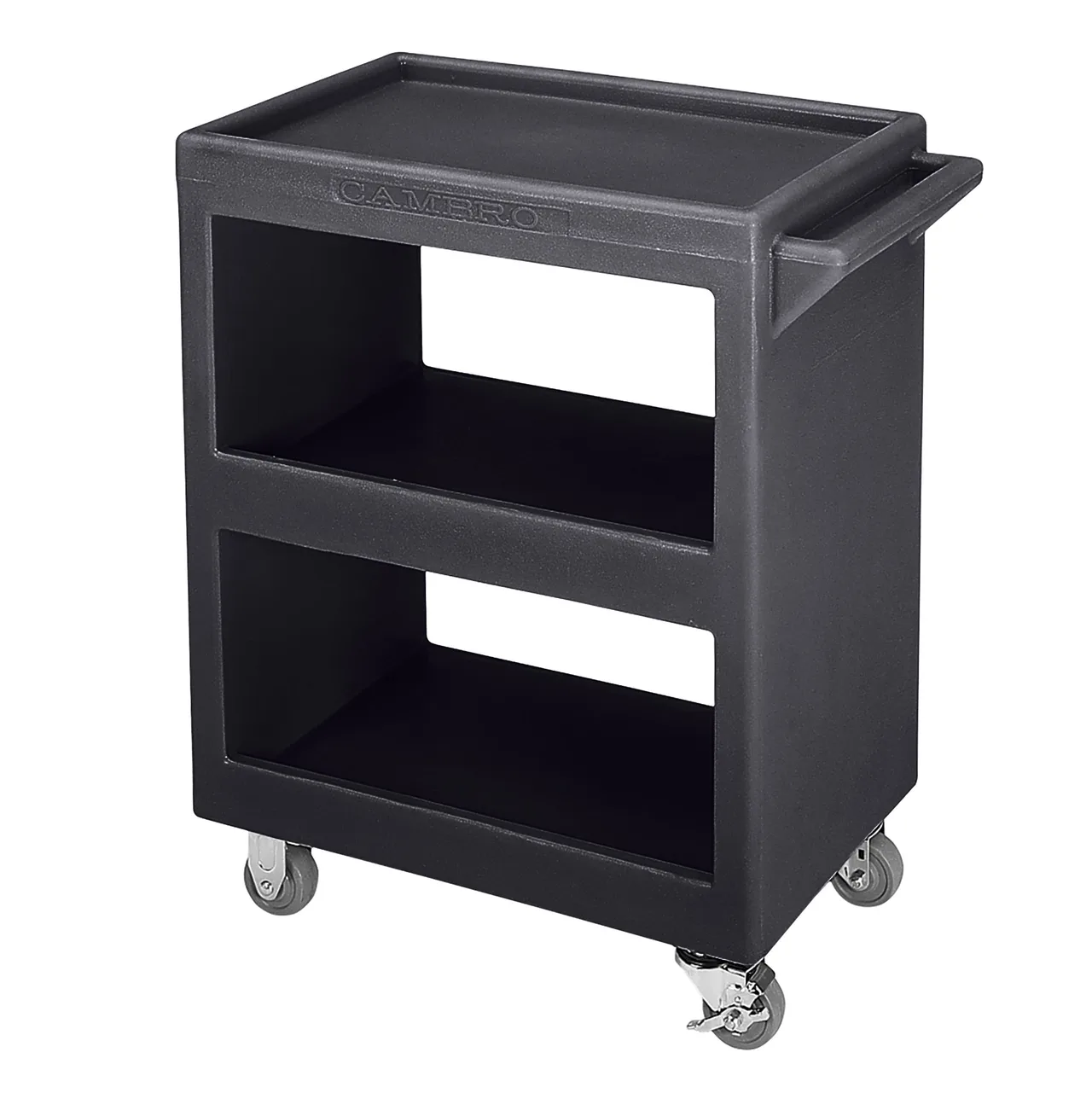 Cambro SC225S110 NSF Black Polyethylene 3-Shelf Service Cart - 28" x 16" x 32.25"