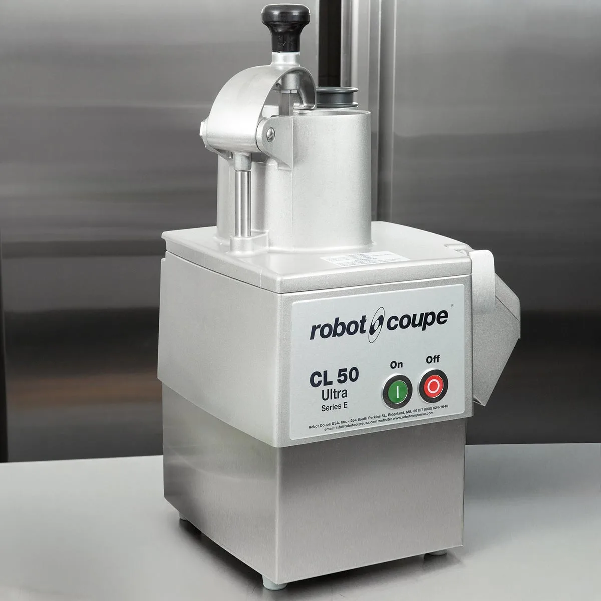 Robot Coupe CL50EULTRA5DISCS 1.5 HP 425 RPM Slicer, 3mm/6mm Slice, 3mm Grate, 10mm Dice, (2  )Hopper, 120V