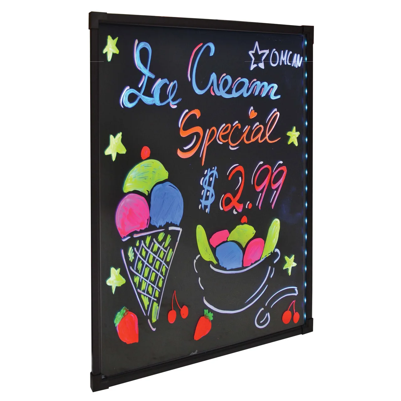 Omcan USA 39859 Write-On Menu Board, 22" x 29-1/2" Black Board, Wall-Mount Frame, Remote, 110V 60Hz