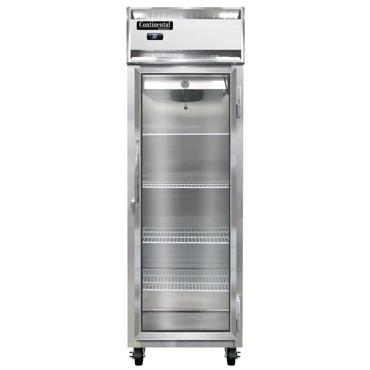 Continental Refrigerator 1RNGD 26" 1-Section Reach-In Refrigerator w/ Glass Door, Stainless Steel Front Aluminum Exterior, 20 cu. ft.