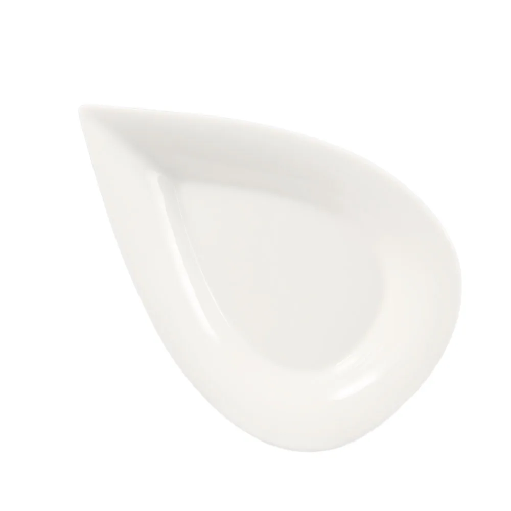CAC China DOT-12 Plate, 12" L x 8" W x 1-1/2" H Teardrop Porcelain White, Dishwasher Safe - Dozen