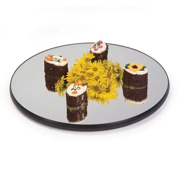 Lakeside 2271 Mirror Tray – 12" Diameter, 1/4" Glass with Wood Backing, Edges, 9" Legs, Made in USA