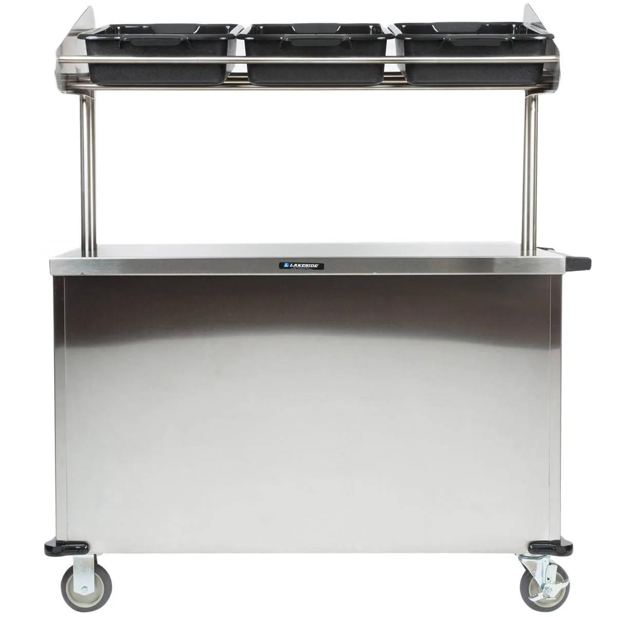 Lakeside 663 Solid Stainless Steel Breakfast / Snack Cart w/ Overhead Shelf with (3) Plastic Bins 