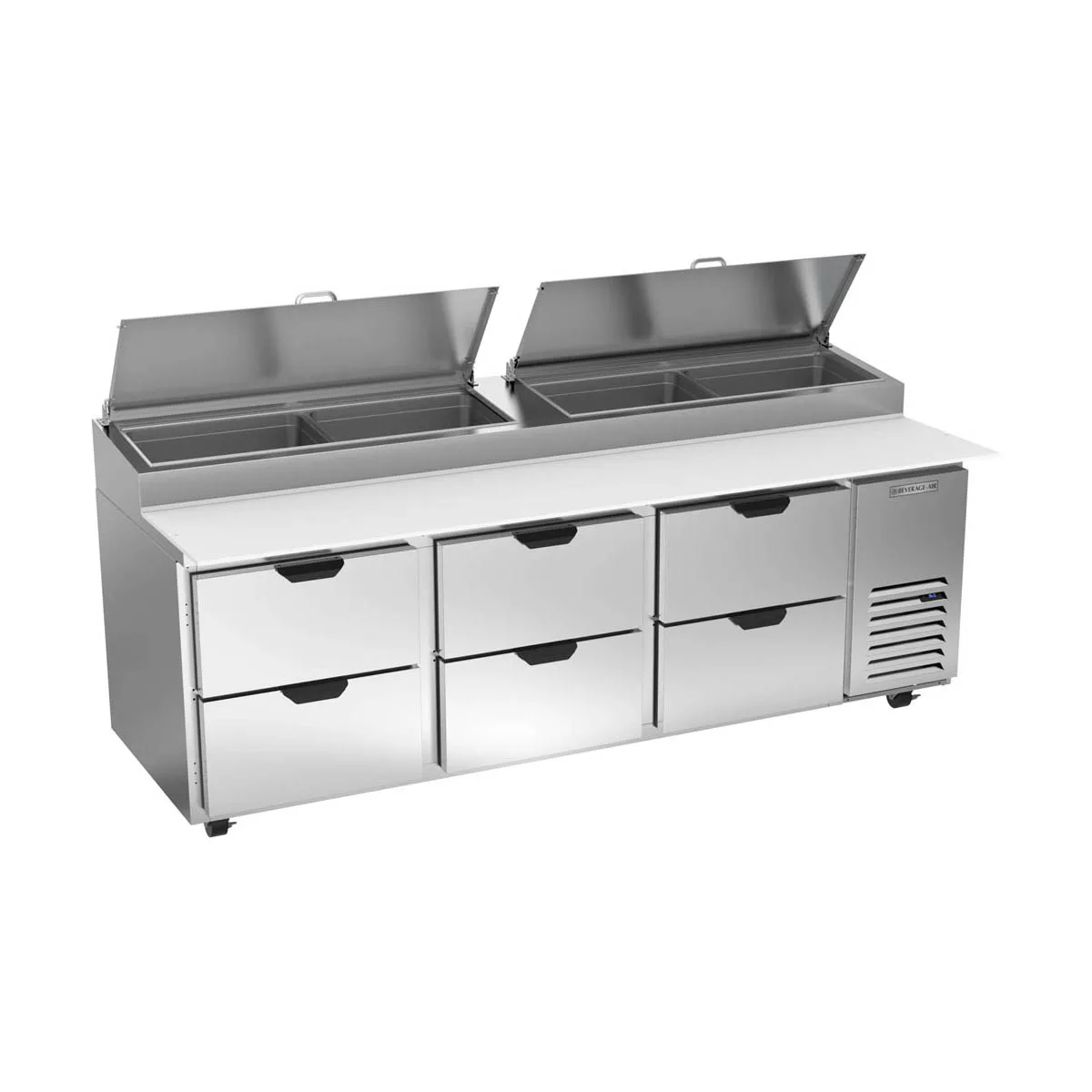 Beverage Air DPD93HC-6 93" 3-Section Refrigerated Pizza Prep Table w/ 6 Drawers