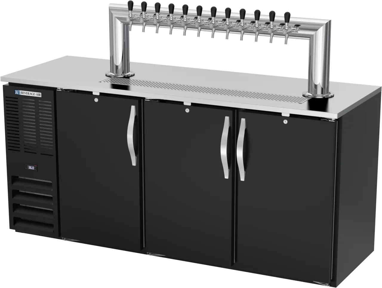 Beverage Air DDN72HC-B-12T Keg Cooler, 72" W x 26" D x 49" H, 3‑Half Black Faucet R290 1/3 HP 115V