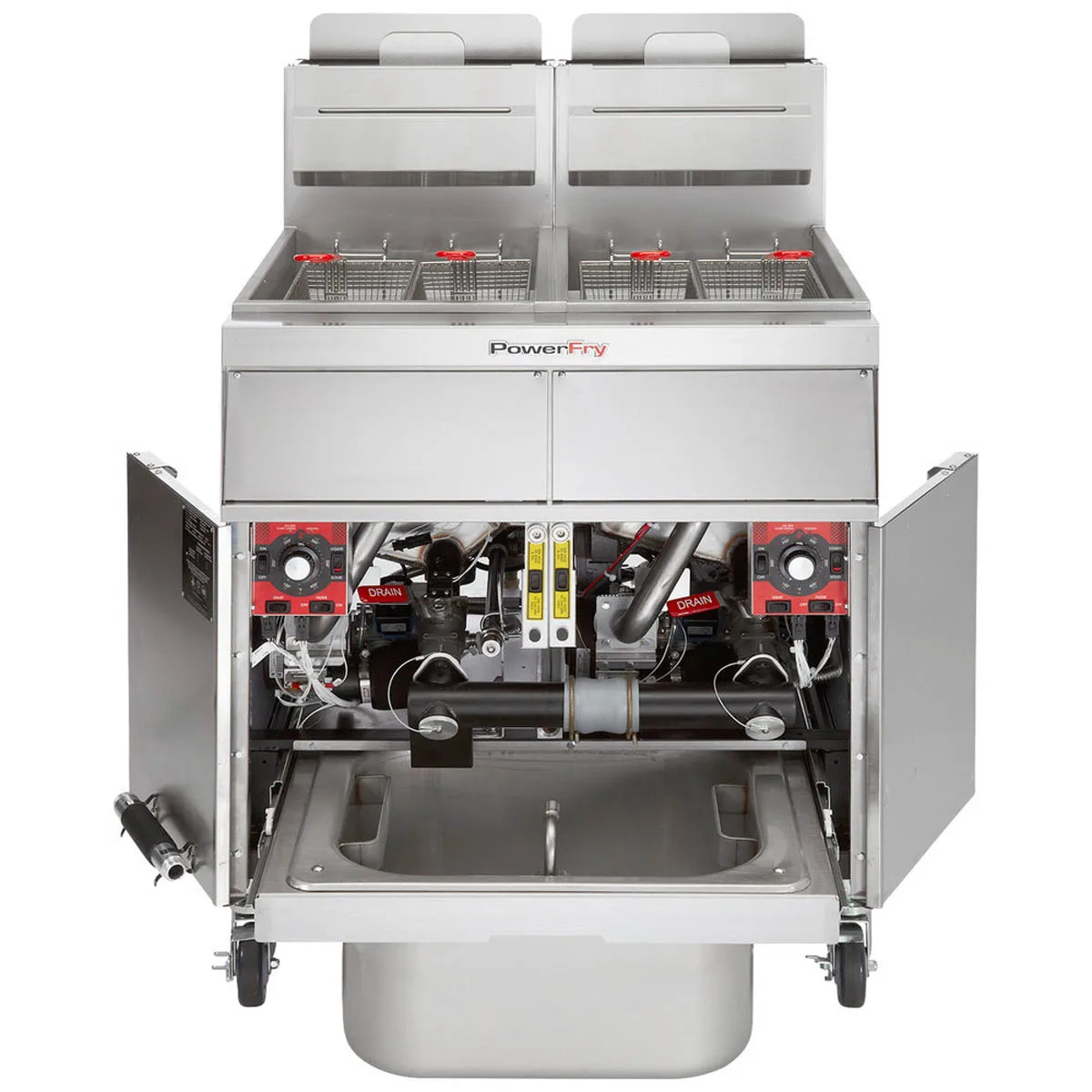 Vulcan 2TR45AF PowerFry3 Gas 90-100 lbs 2 Unit Fryer System w/ Solid State Analog Controls