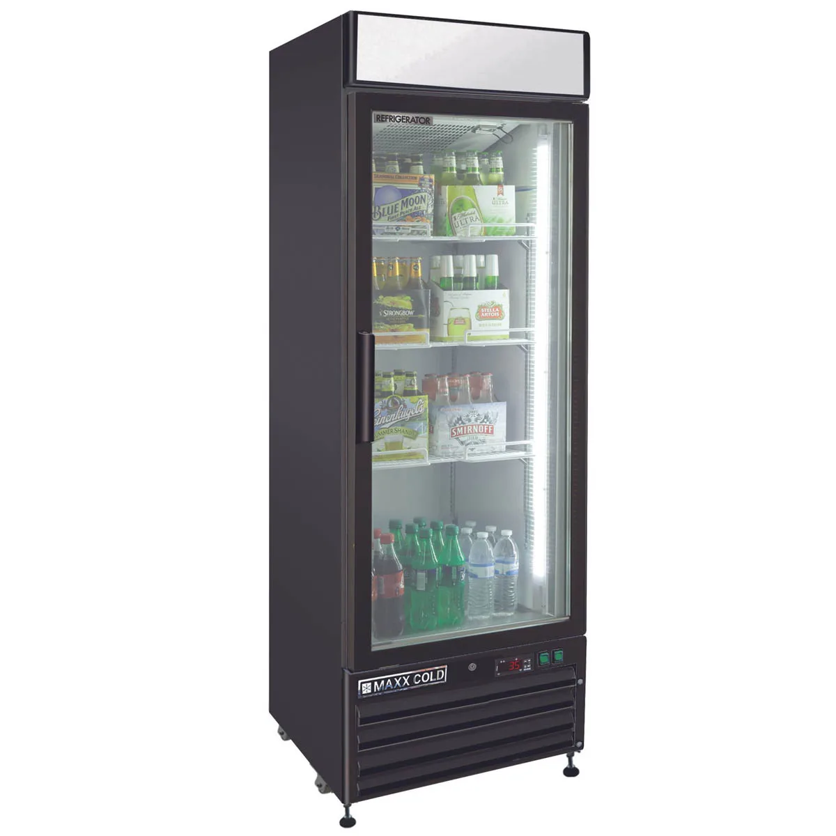Maxx Cold MXM1-23RBHC 27" Merchandiser Refrigerator in Black w/ Glass Door, 23 cu.ft. 