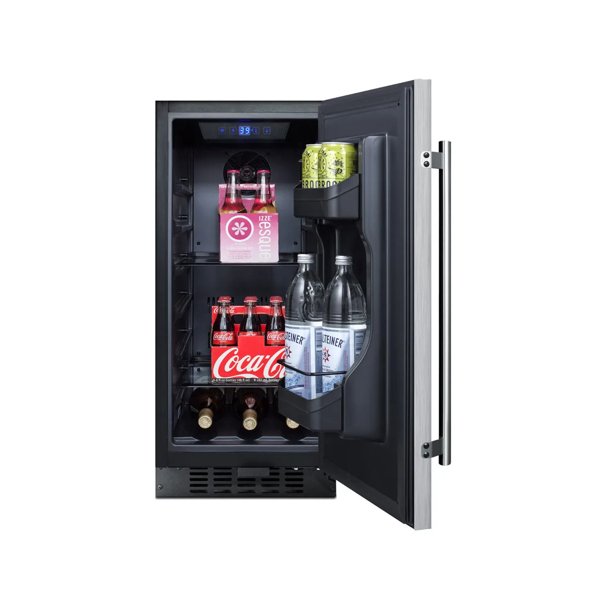 Summit ALR15BSS 15" Built-in or Freestanding Undercounter Refrigerator in Black, w/ Stainless Steel Door, 2.2 cu. ft.