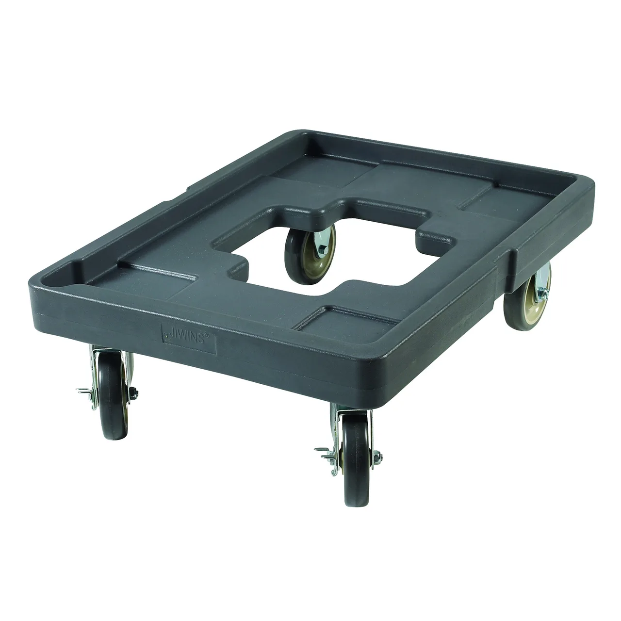 Winco IFT-1D Food Carrier Dolly - Frame Polyethylene, Gray, No Handle, Casters, Cargo Strap - Set