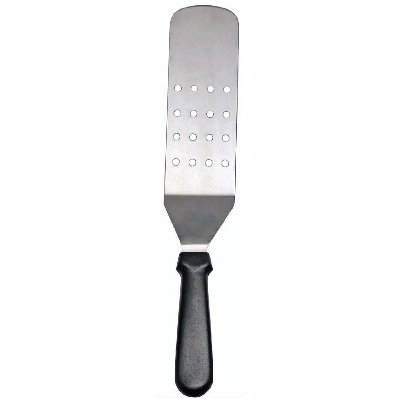 Omcan USA 80022 Flexible Stainless Steel Turner, 8¼" X 2⅞" Perforated Blade, Black Plastic Handle