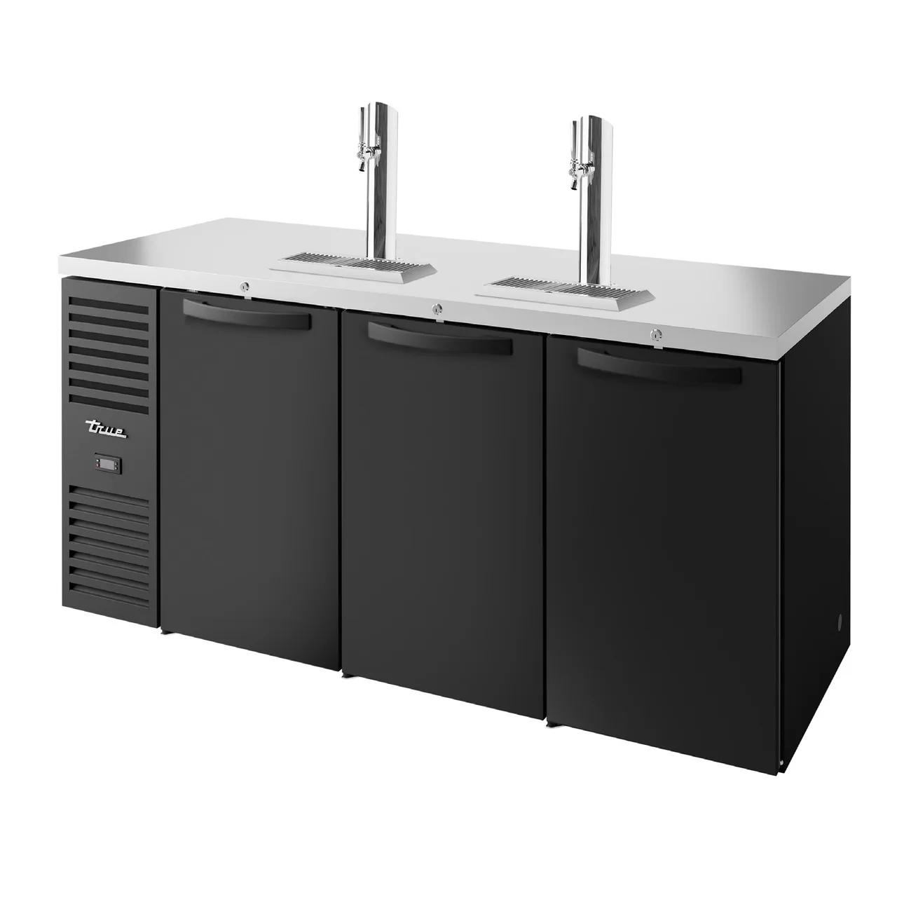 True TDR84-RISZ1-L-B-SSS-1 84" Three Section Black Solid Door Draft Beer Cooler, 120V