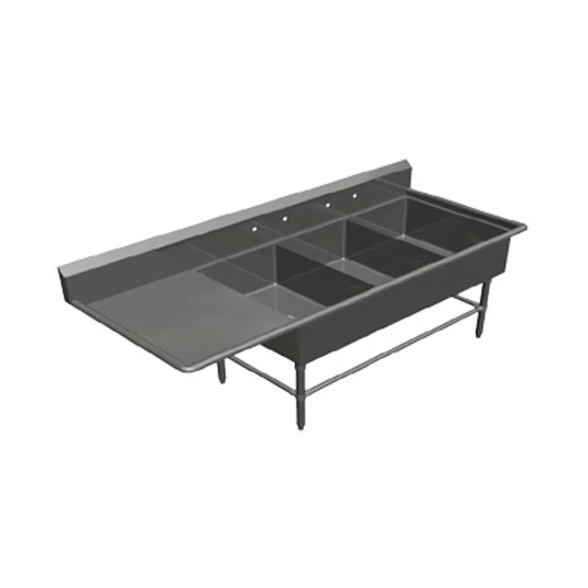 John Boos 43PB2028-1D24L 88" Three Compartment Sink, 20"W x 28"L Bowl With Left-Hand Drainboard