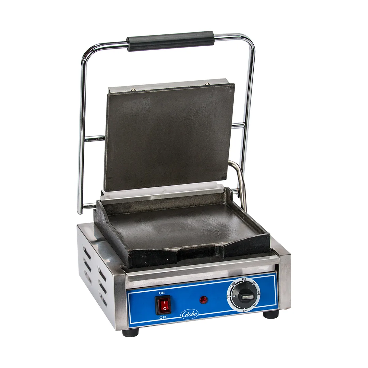 Globe GSG10 13" Bistro Single Sandwich Panini Grill w/ 10" x 10" Smooth Plates, 120V