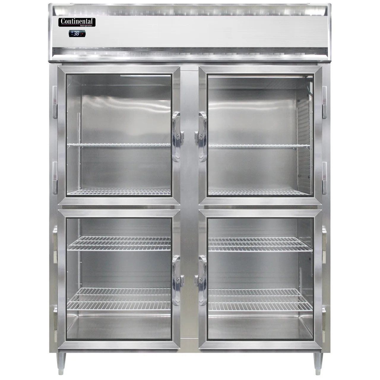 Continental Refrigerator D2RENSAGDHD 57" 2-Section Reach-In Refrigerator w/ 4 Half Glass Doors, Stainless Steel Exterior, 52 cu. ft.