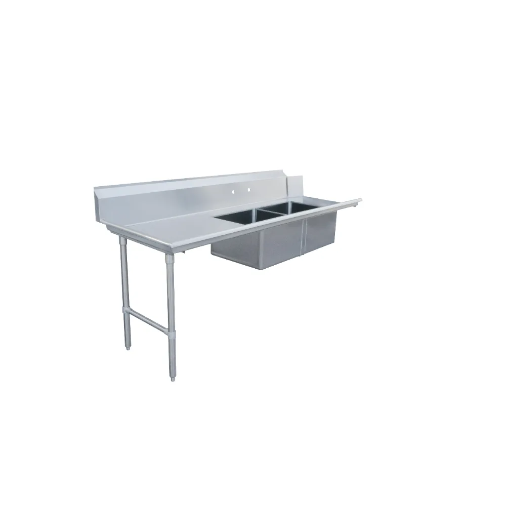 Omcan USA 48487 84" S.Steel Straight Soiled Dishtable – 16 Gauge, 20"×20" 2 Sinks / Left‑to‑Right