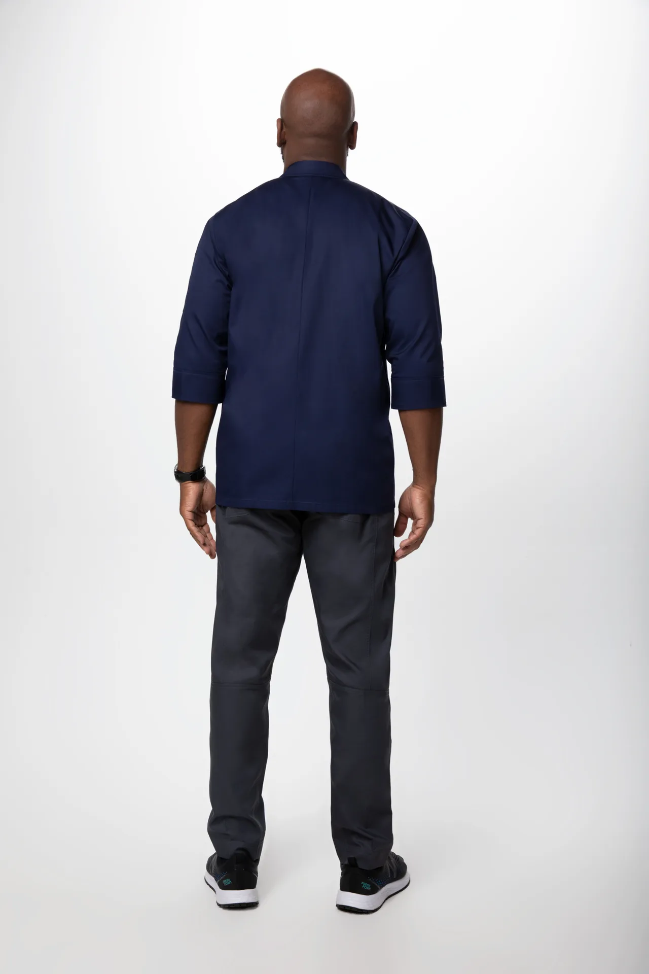 Chef Works JLCL-NAV-L Morocco Chef Coat – Double‑Breasted, 3/4 Sleeve, Fit, 65/35 Poly/Cotton, Navy L
